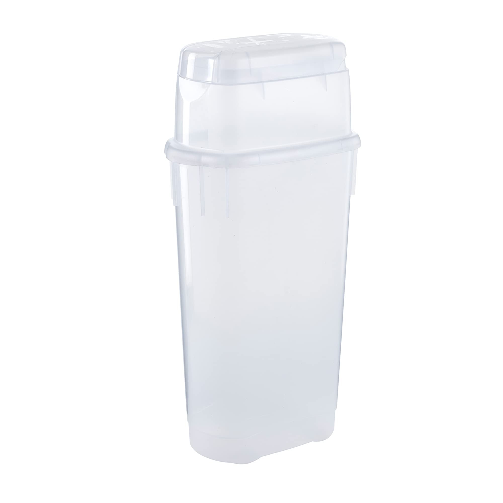 Rubbermaid vista frontal transparente mostrando capacidad y organización