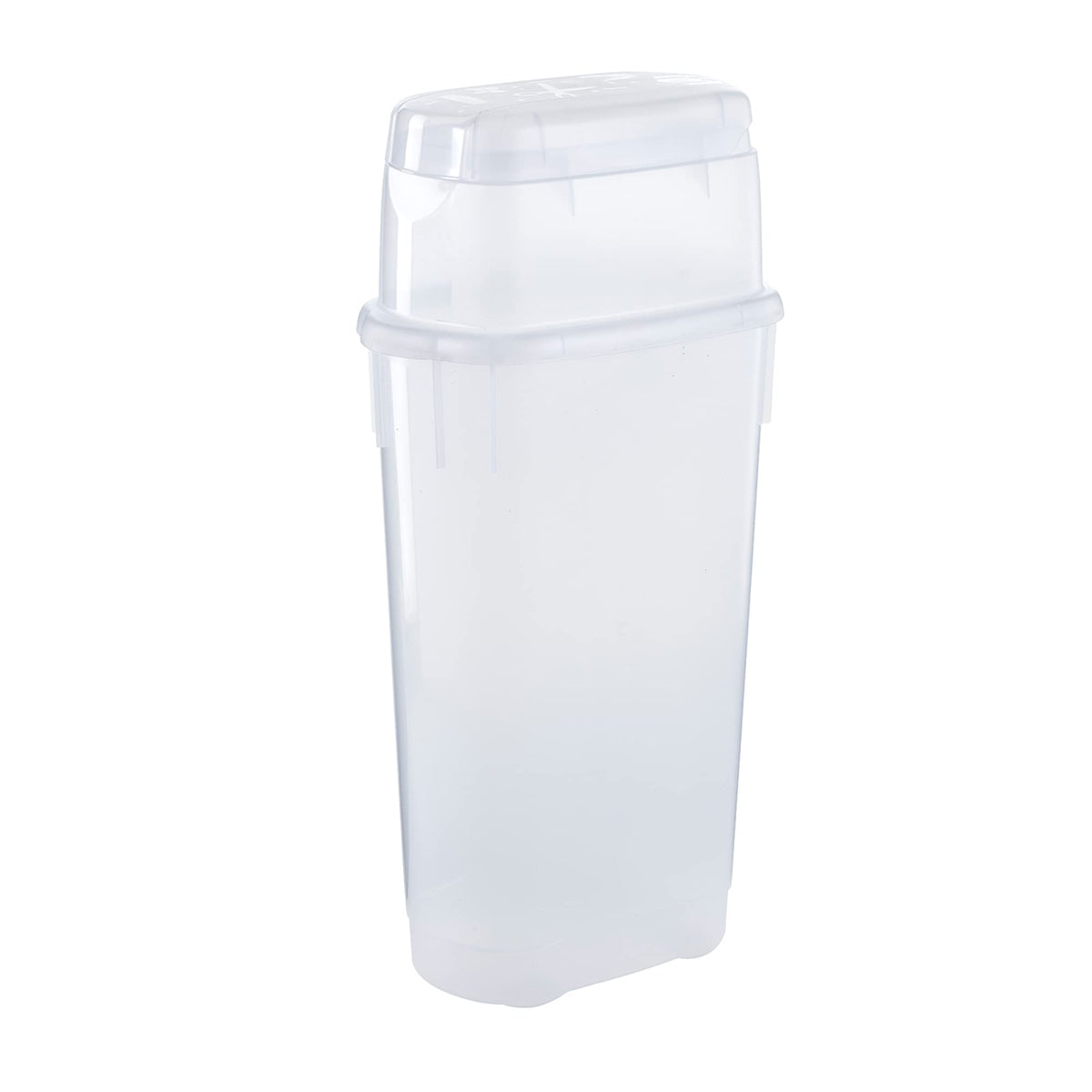 Rubbermaid vista frontal transparente mostrando capacidad y organización