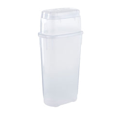 Rubbermaid vista frontal transparente mostrando capacidad y organización