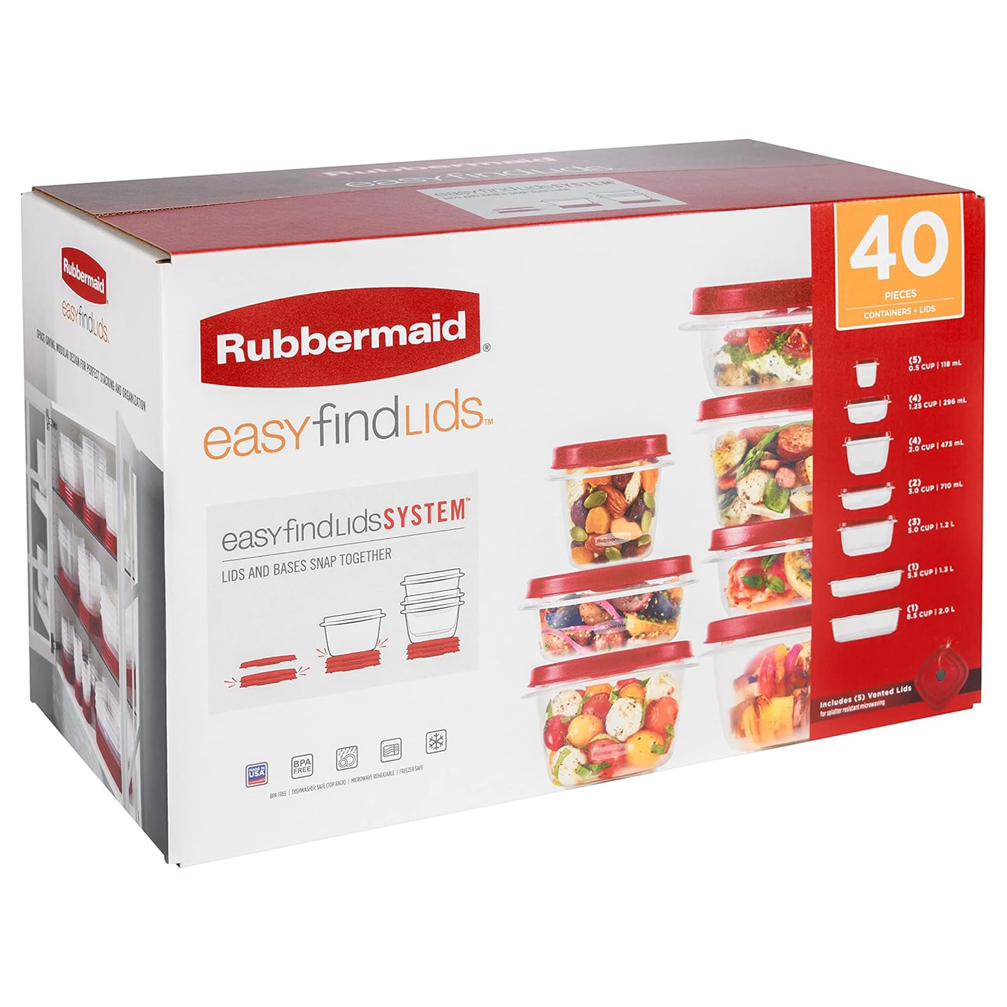 Rubbermaid recipiente con tapa cerrado listo para transportar comidas fuera de casa