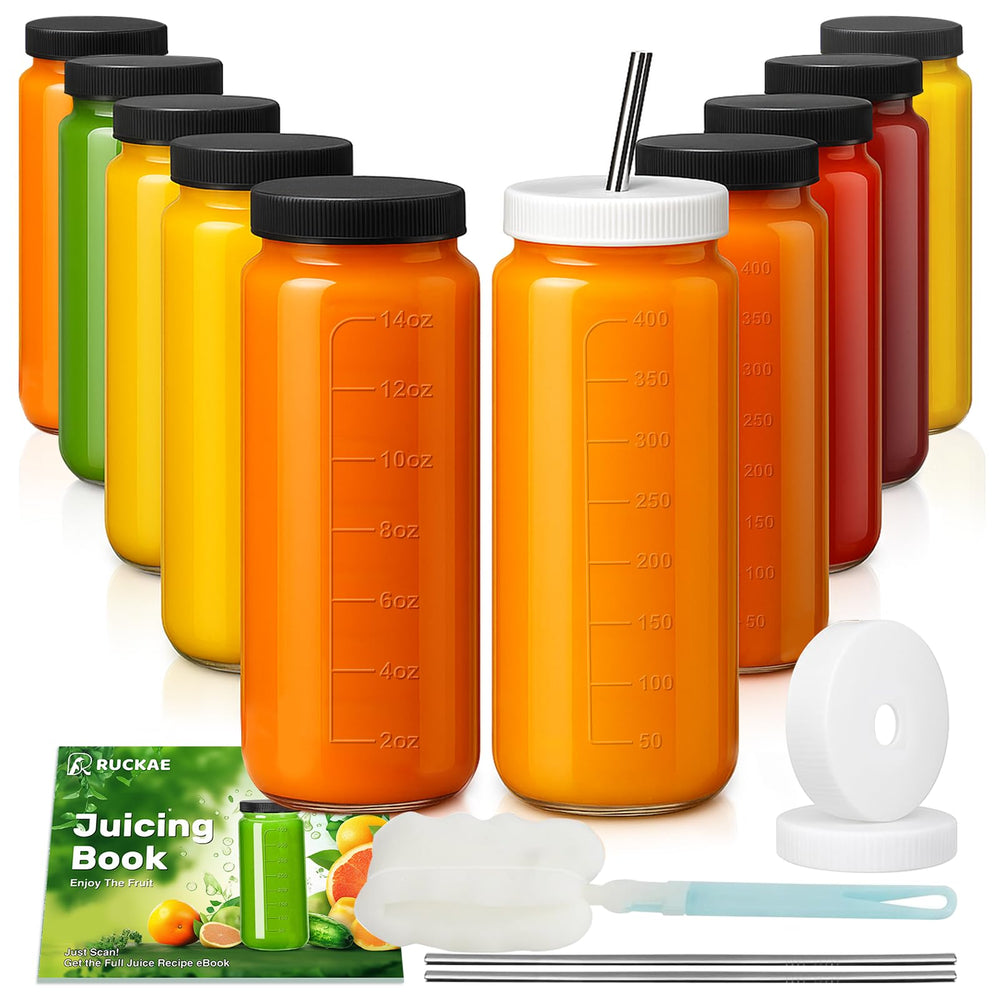 Ruckae vista frontal del pack de 10 botellas de vidrio, solución reutilizable