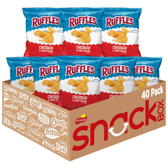 Ruffles frente del paquete mostrando bolsa individual y conveniencia de porción
