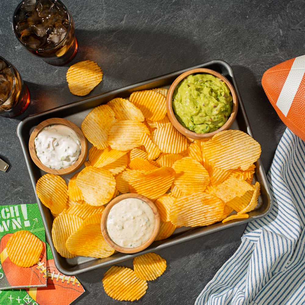 Single-serve Ruffles bag staged in a lunchbox for convenient on-the-go snacking