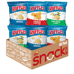 Ruffles variety pack front packaging showing 40 single-serve bags and convenience