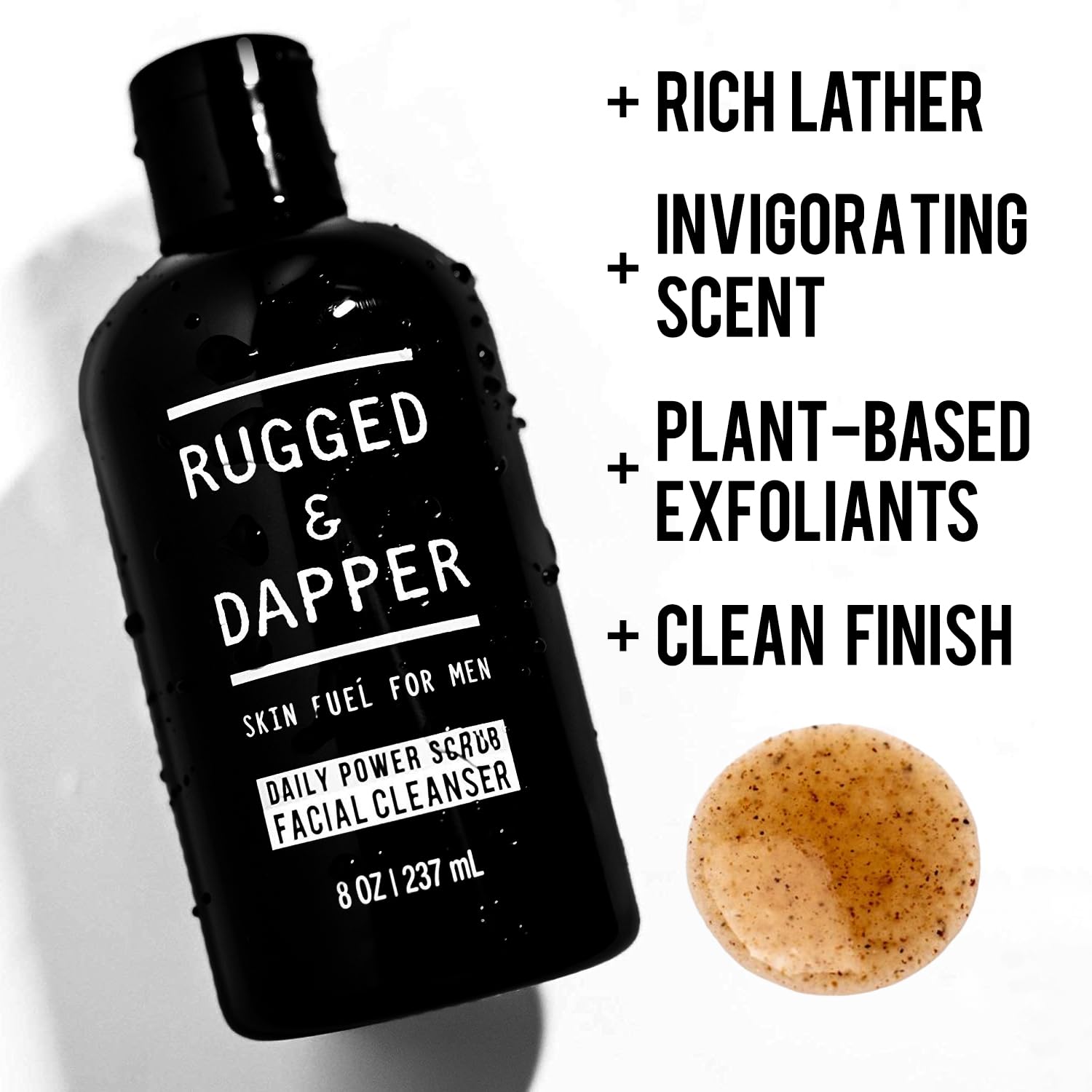 RUGGED & DAPPER detalle de la etiqueta con ingredientes clave visibles