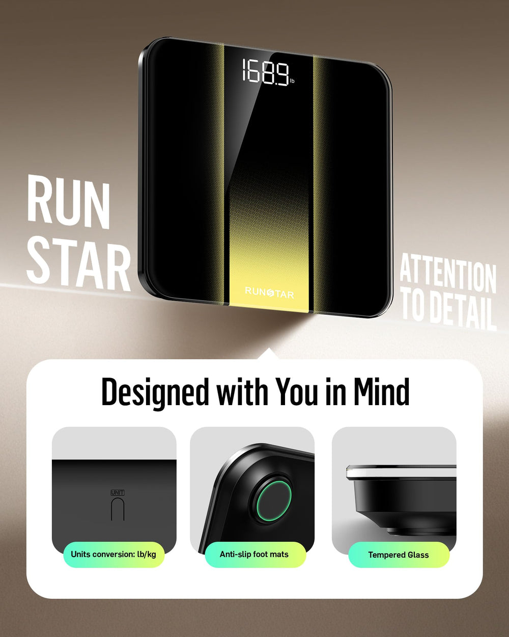 runstar base con patas antideslizantes que ofrecen agarre y seguridad en suelos lisos