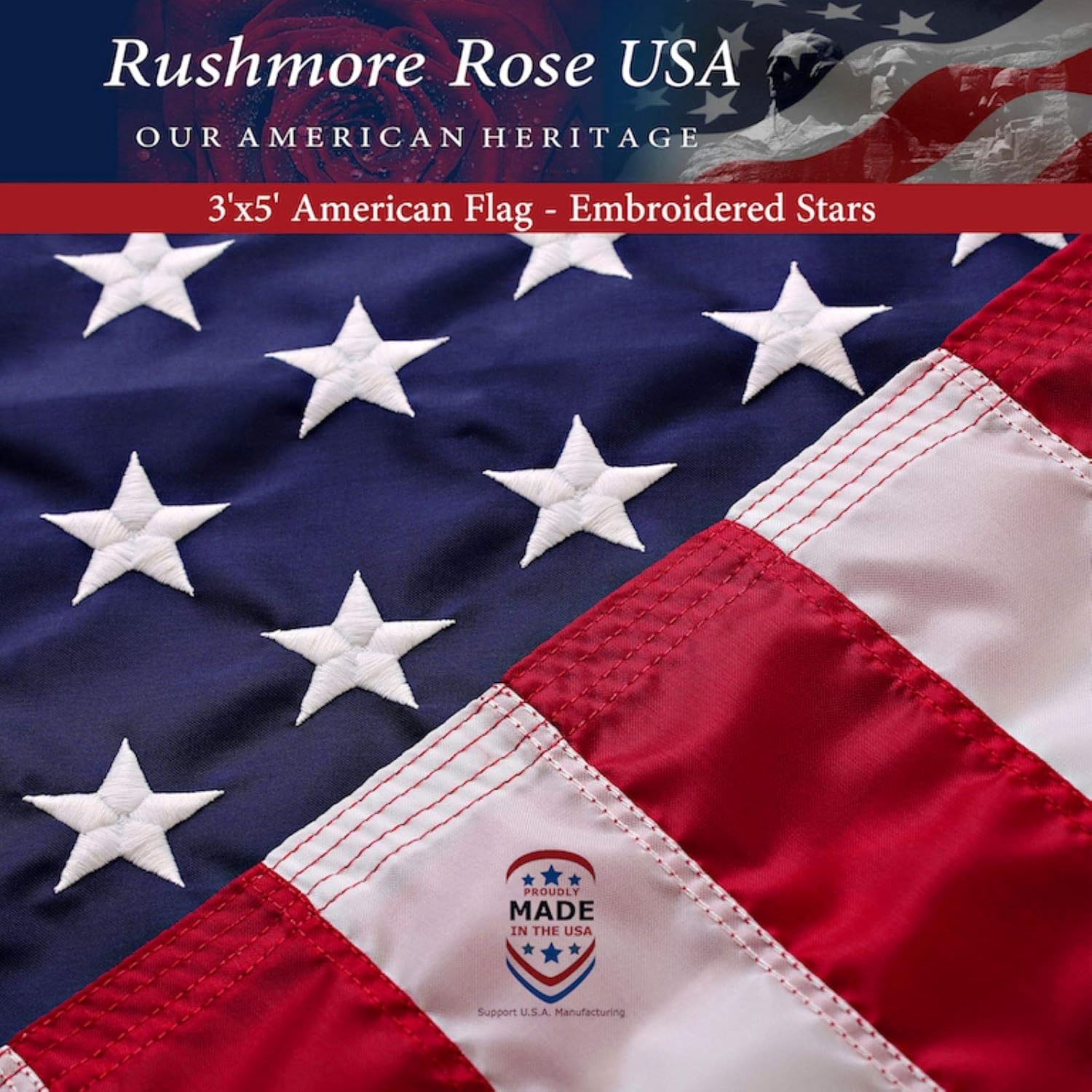 Rushmore Rose USA front packaging shows flag and patriotic quality