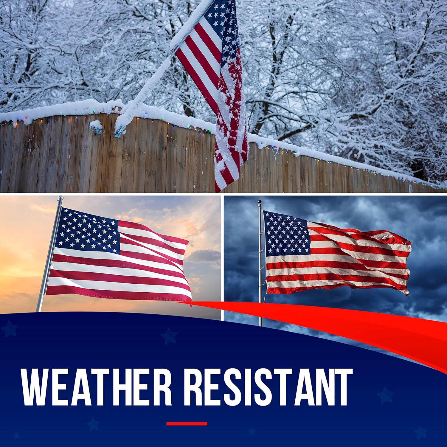 Rushmore Rose USA flag flying on a flagpole resisting wind