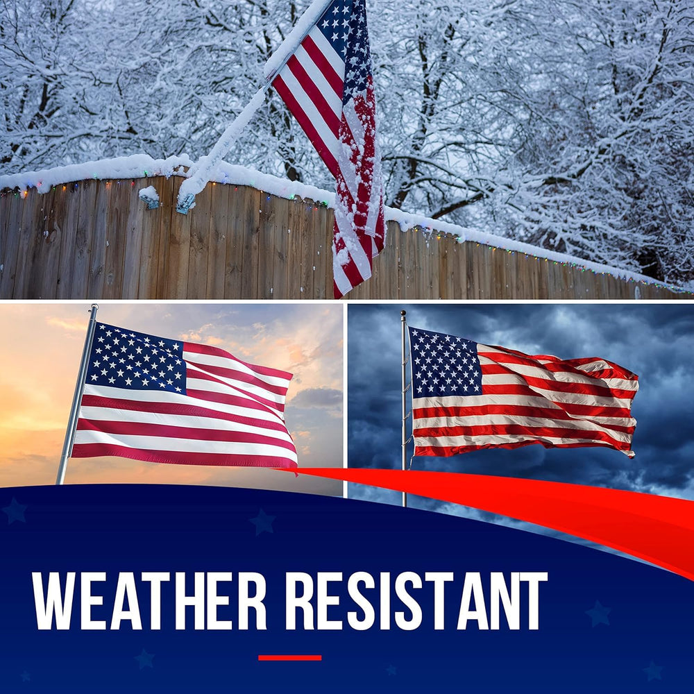 Rushmore Rose USA flag flying on a flagpole resisting wind
