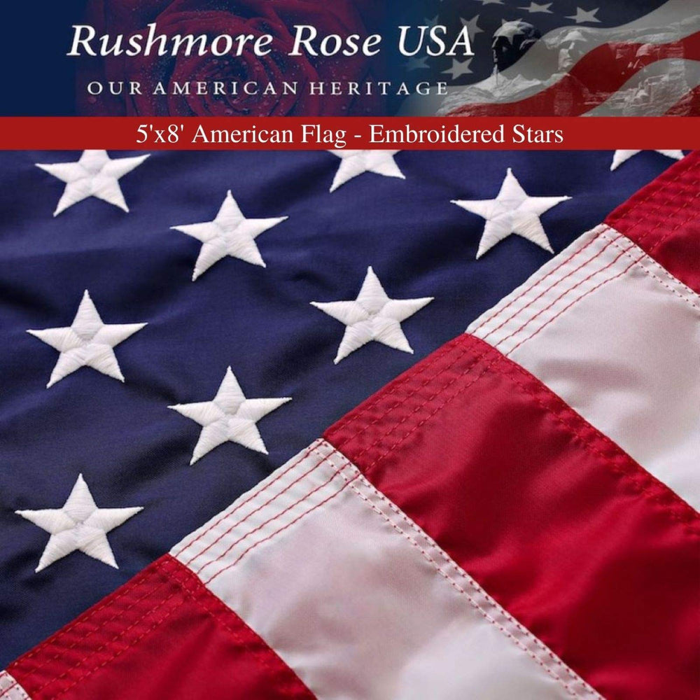 Rushmore Rose USA bandera 5x8 vista frontal y colores vibrantes