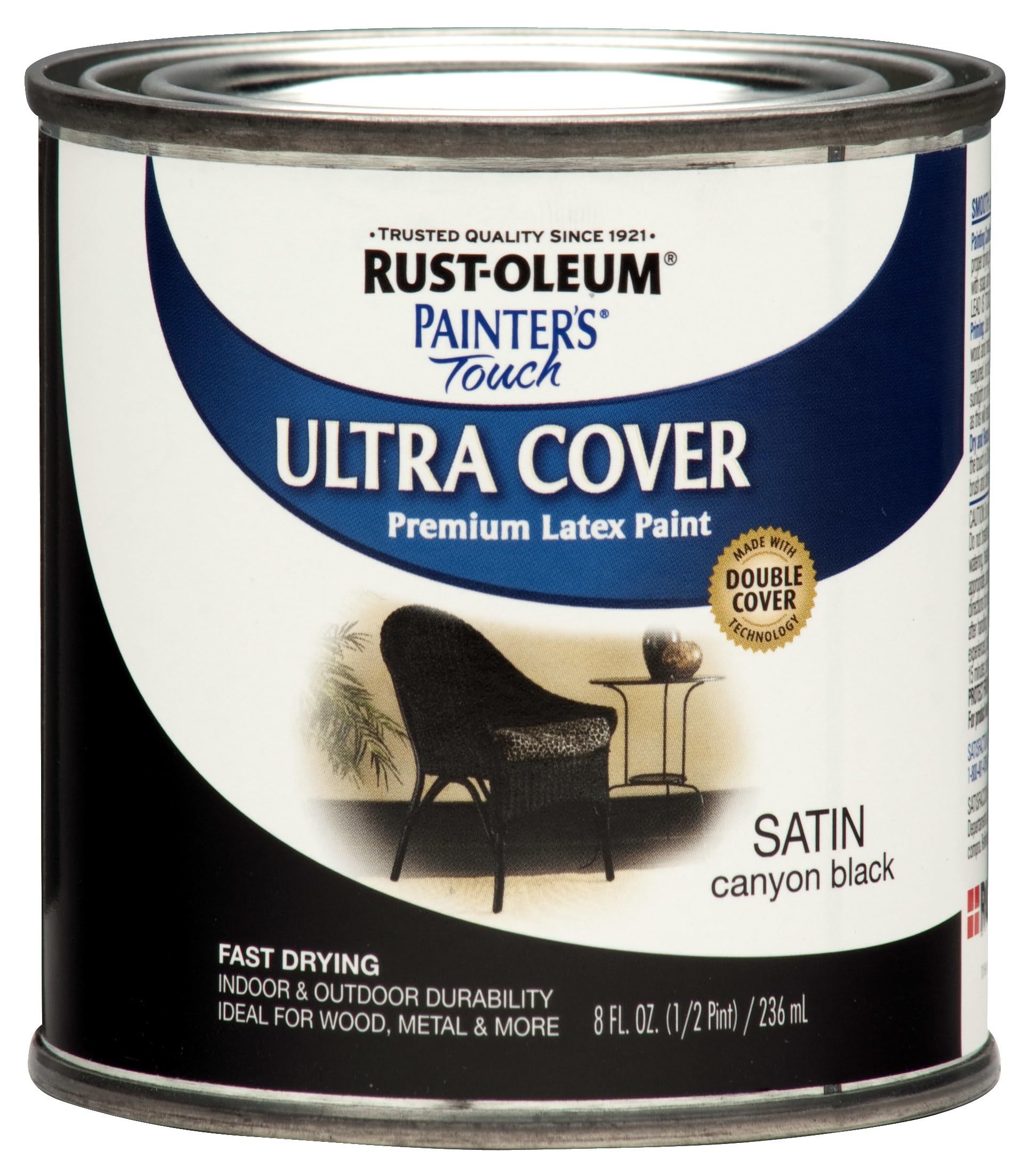 Rust-Oleum frasco frontal mostrando color canyon black y etiqueta clara