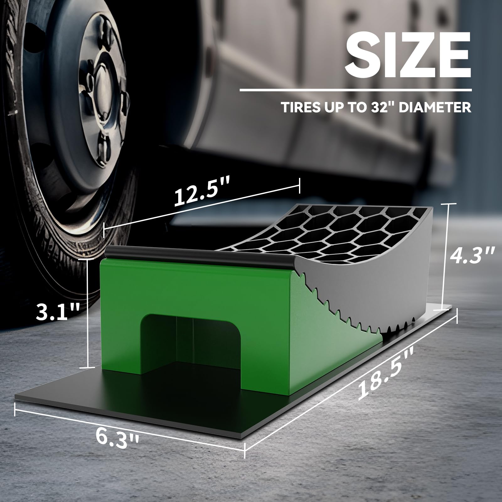 RVMATE calzo verde detalle de textura antideslizante para seguridad