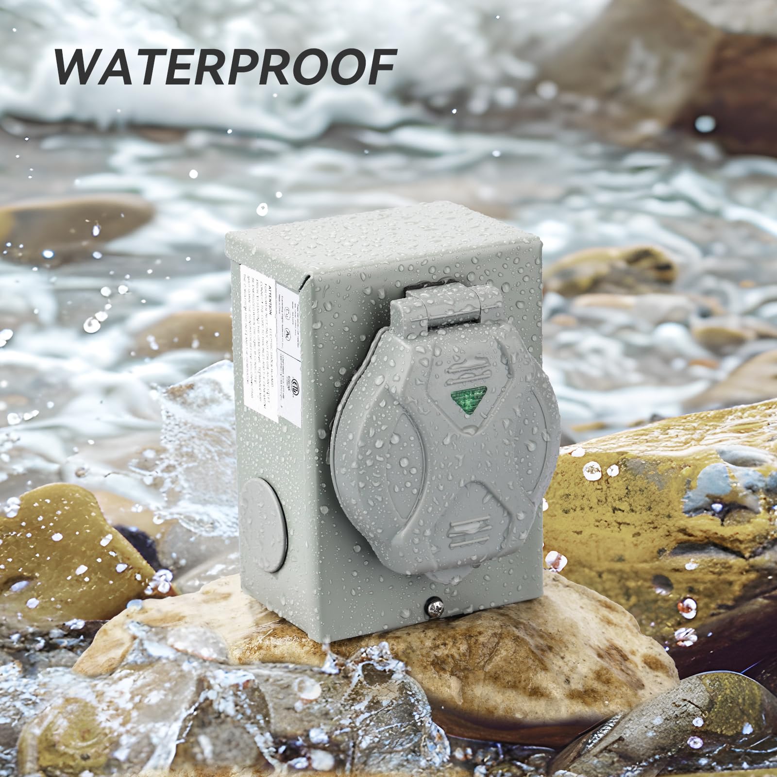 RVMATE inlet box mounted near generator showing outdoor installation benefit