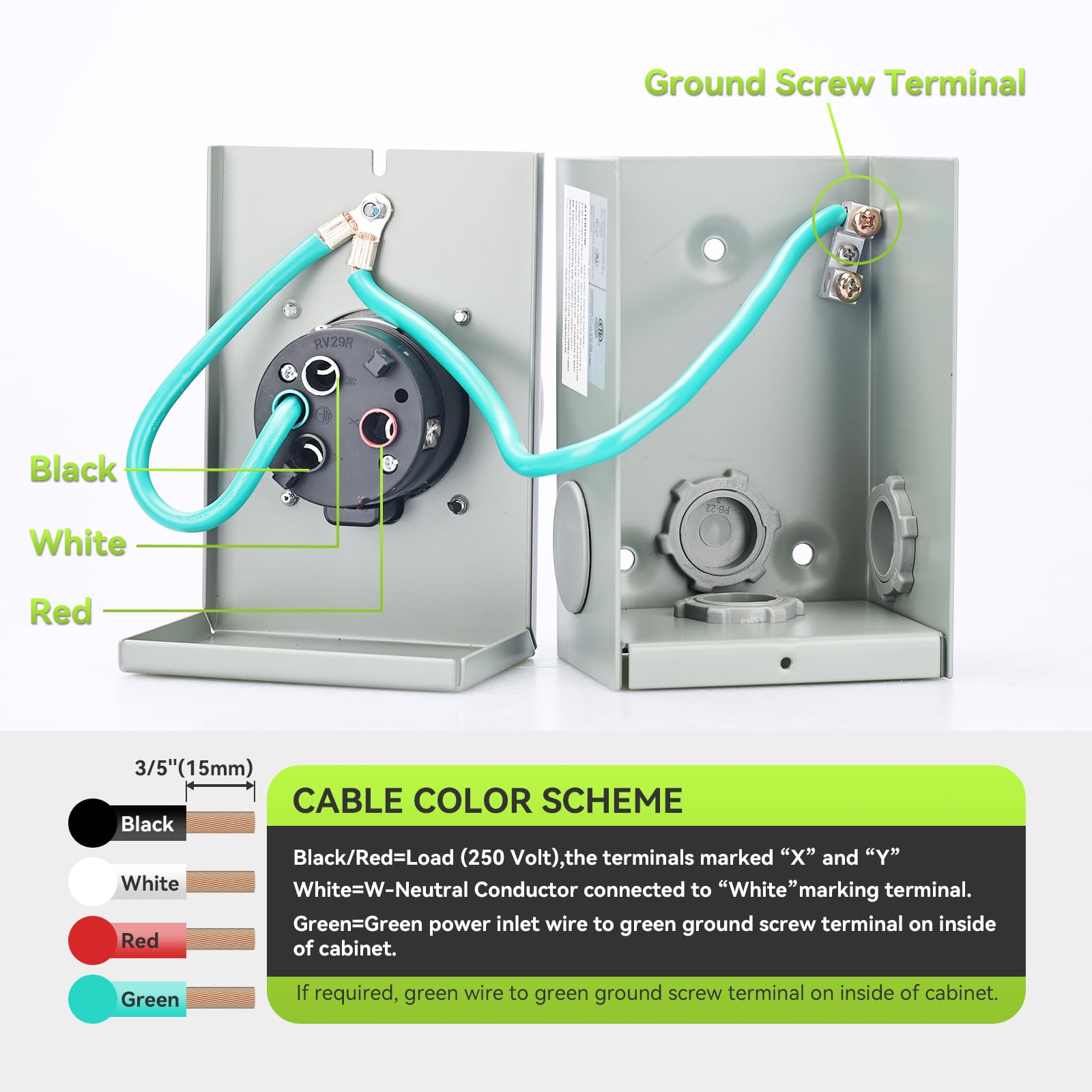 RVMATE side view with closed weatherproof flip cover protecting inlet