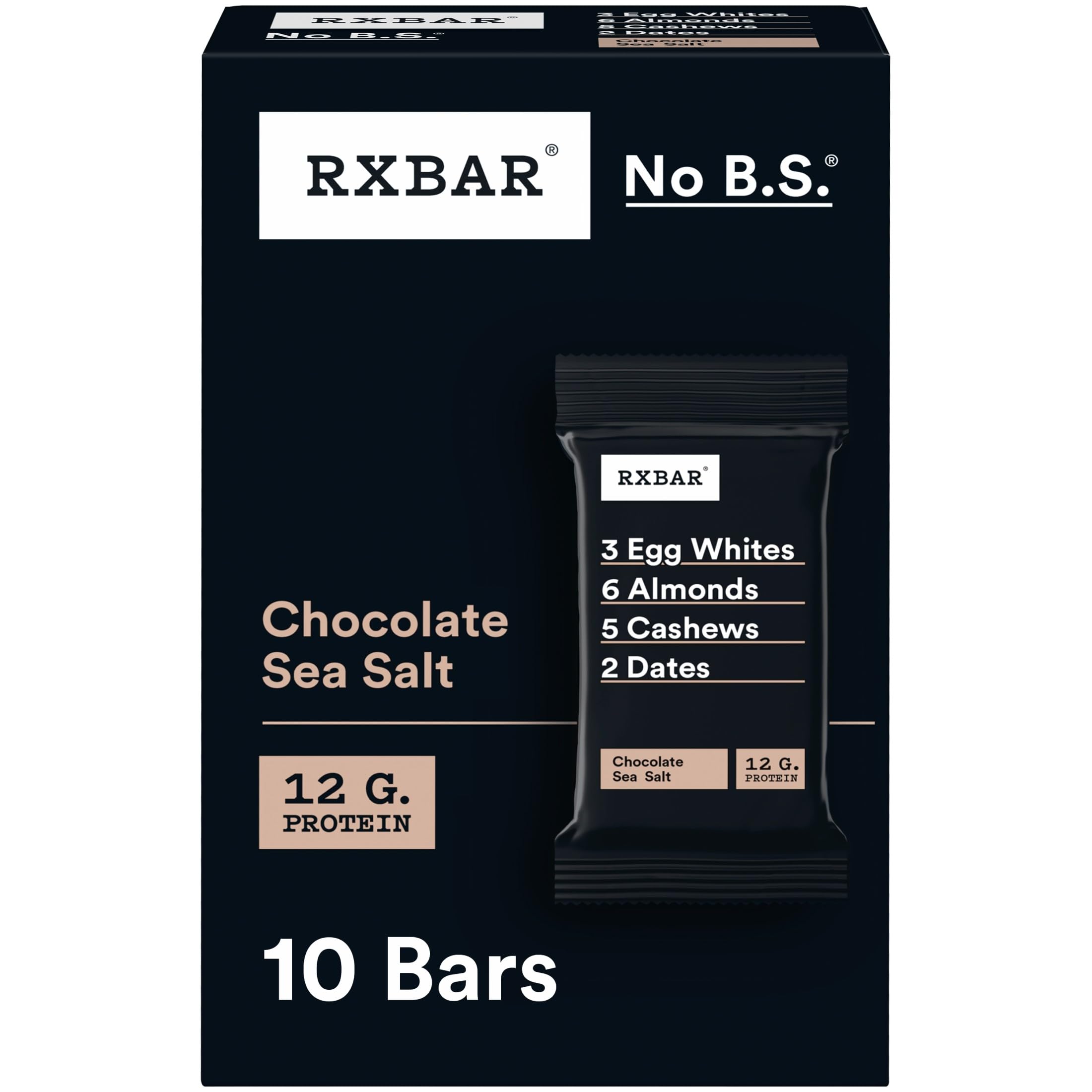 RXBAR caja frontal mostrando diseño y cantidad, práctico para llevar