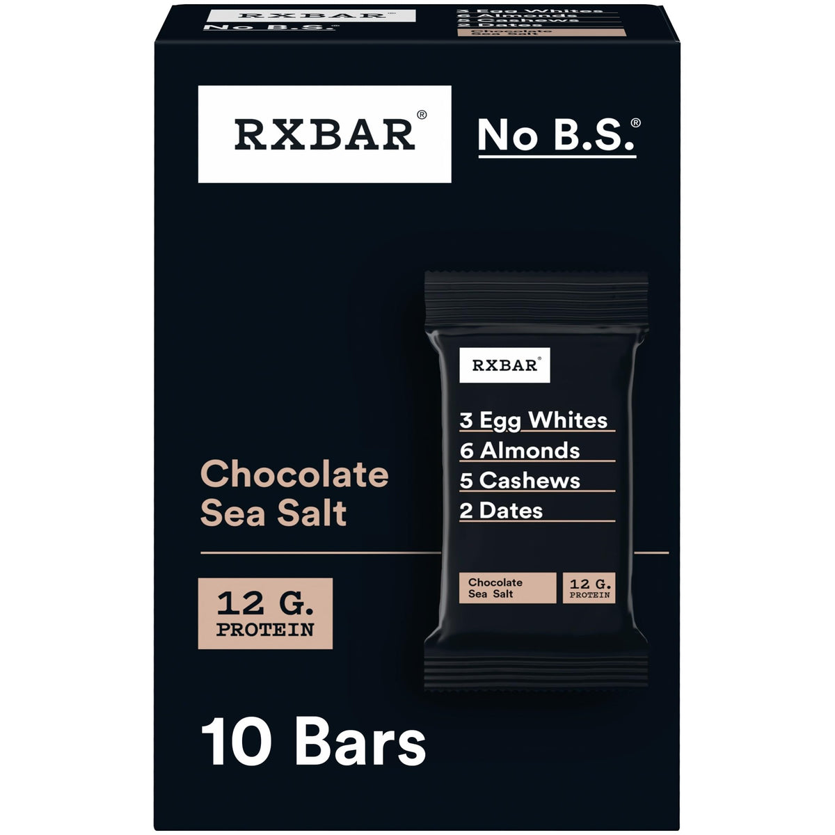 RXBAR caja frontal mostrando diseño y cantidad, práctico para llevar