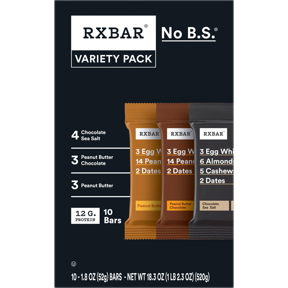 RXBAR primer plano de la etiqueta nutricional y datos de proteína
