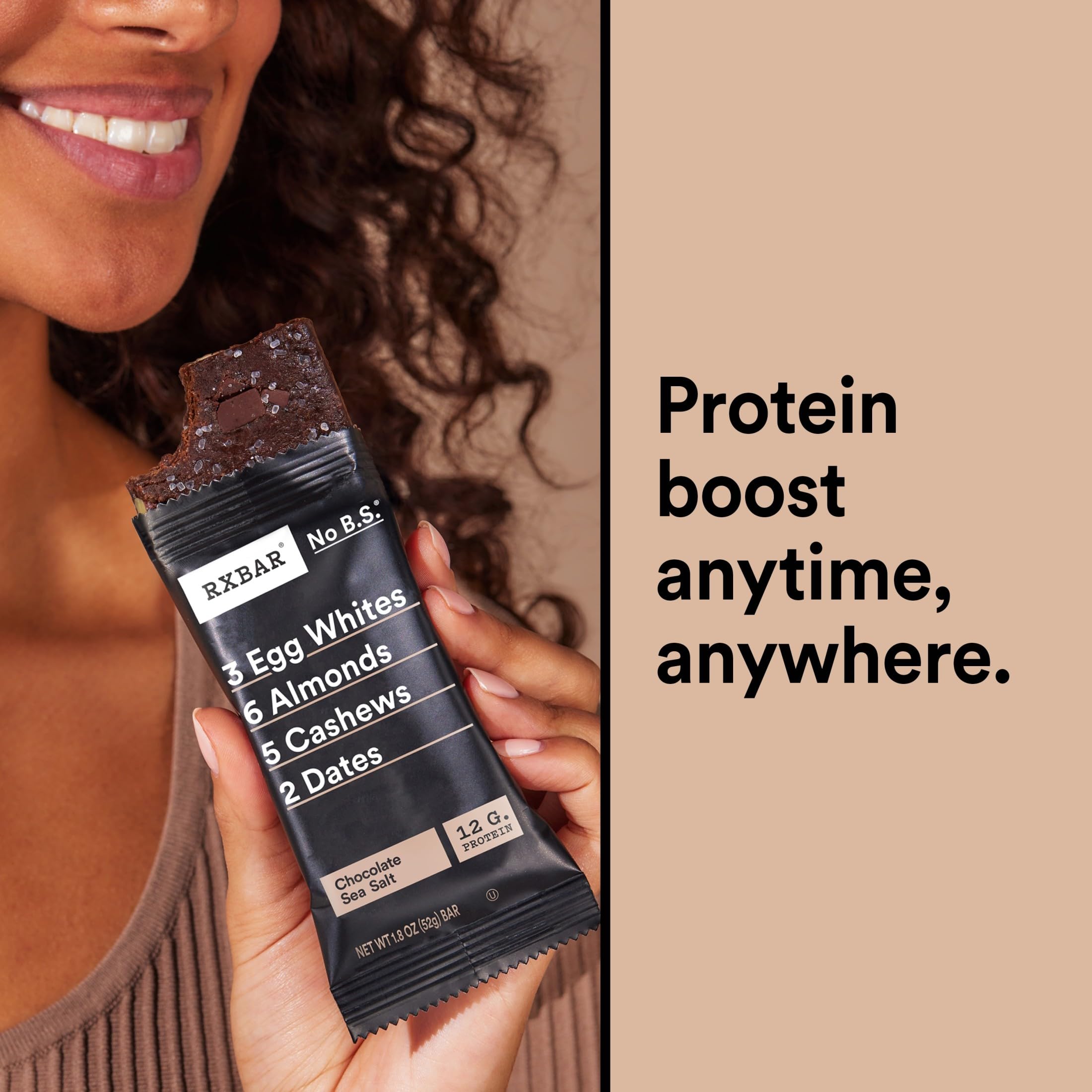 RXBAR etiqueta nutricional destacando 12 g de proteína por porción