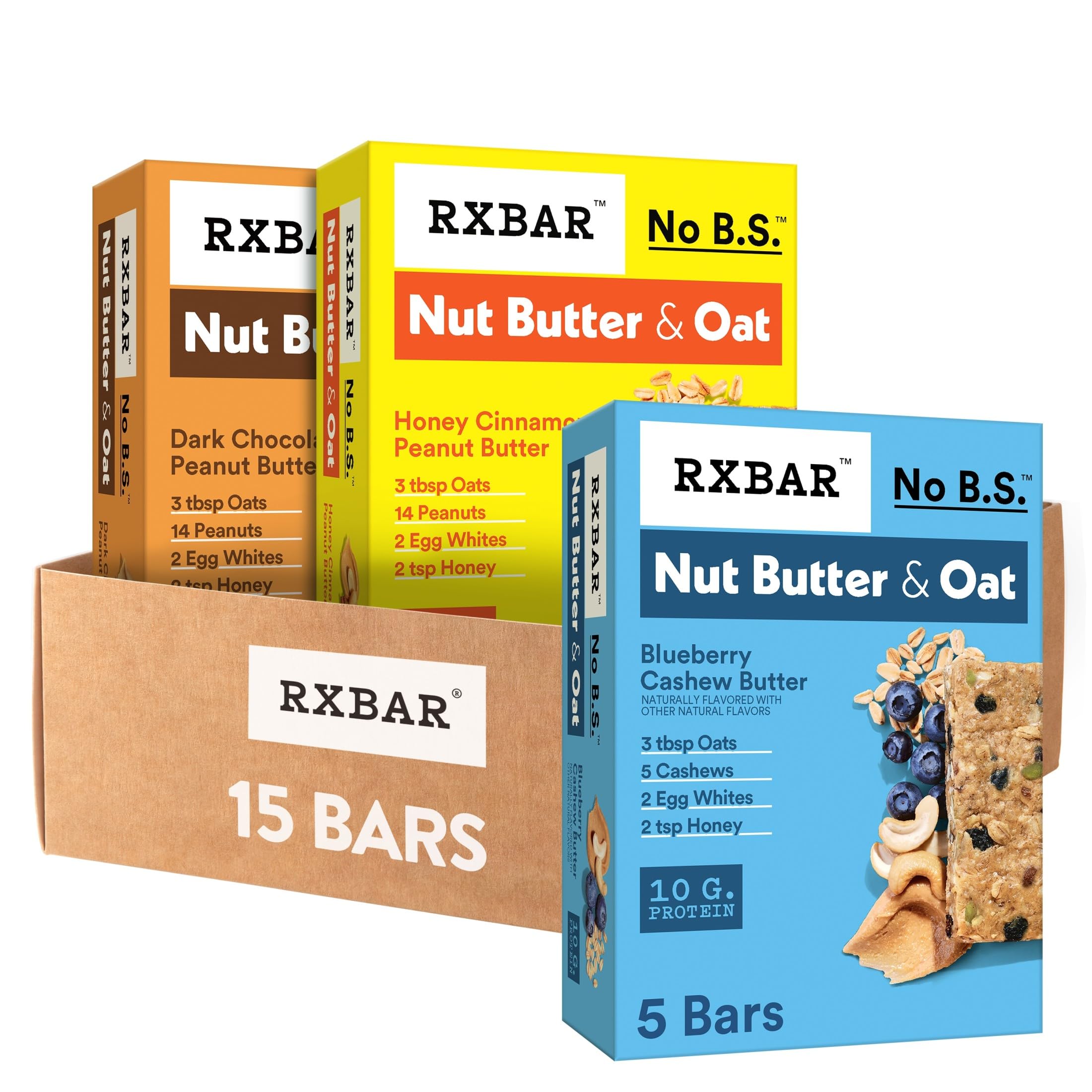 RXBAR frente del paquete mostrando sabor y branding como snack práctico