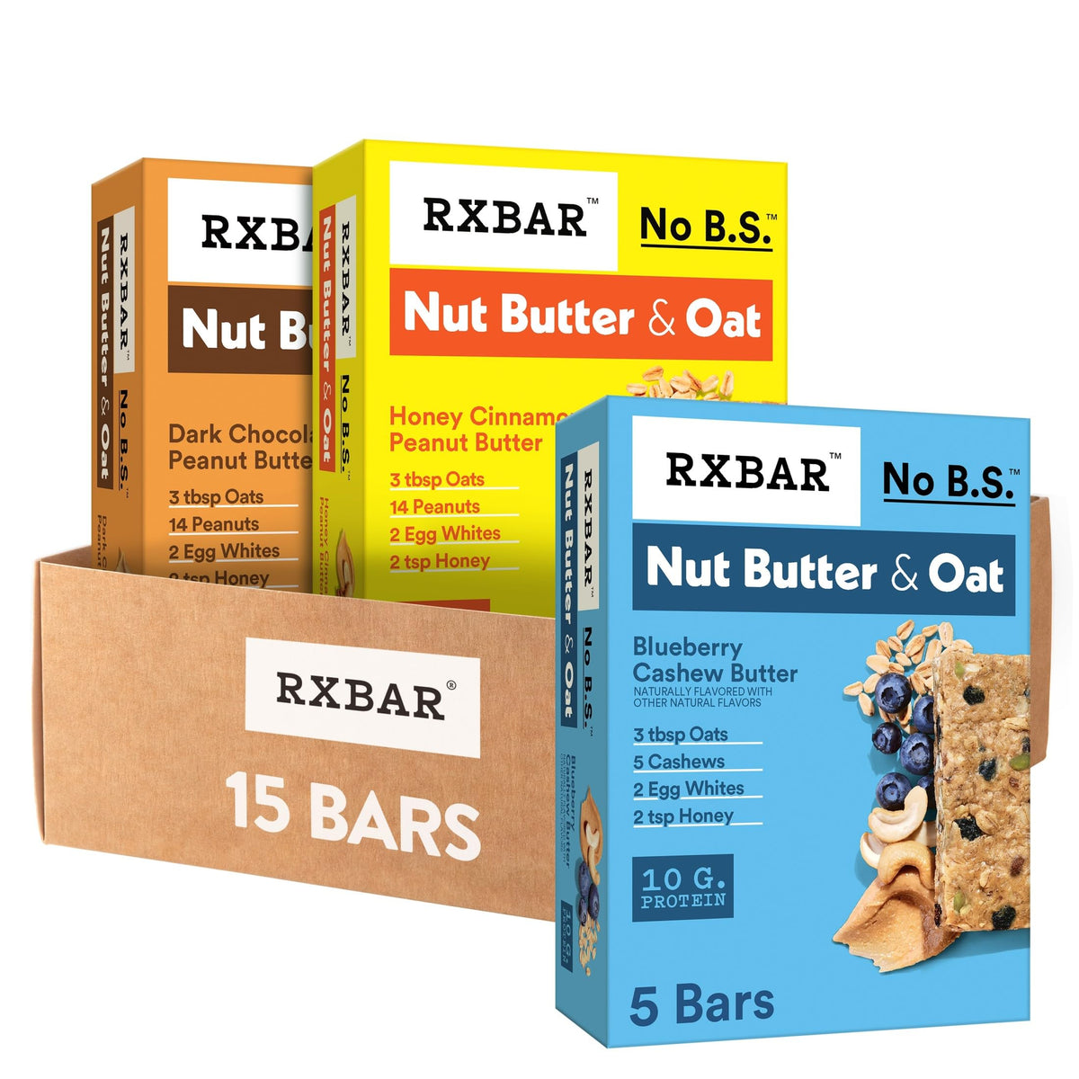 RXBAR frente del paquete mostrando sabor y branding como snack práctico