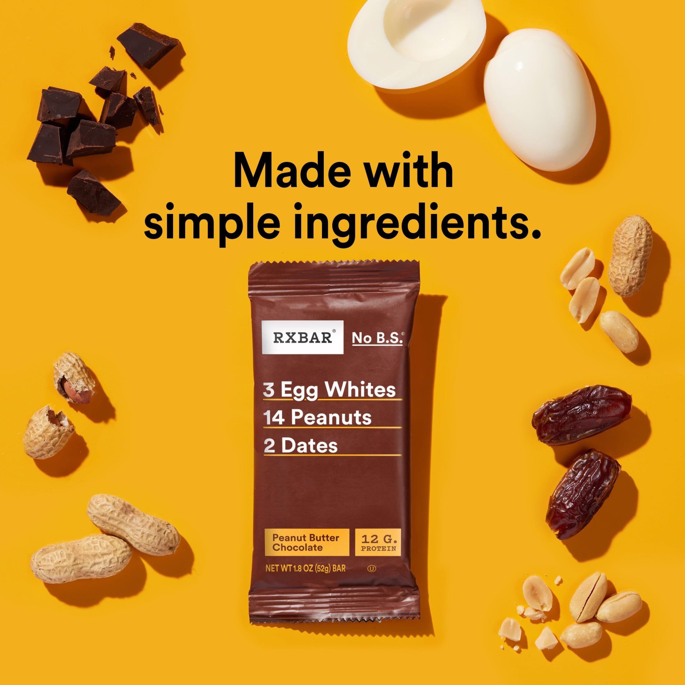 RXBAR dátiles y claras de huevo como ingredientes visibles y naturales
