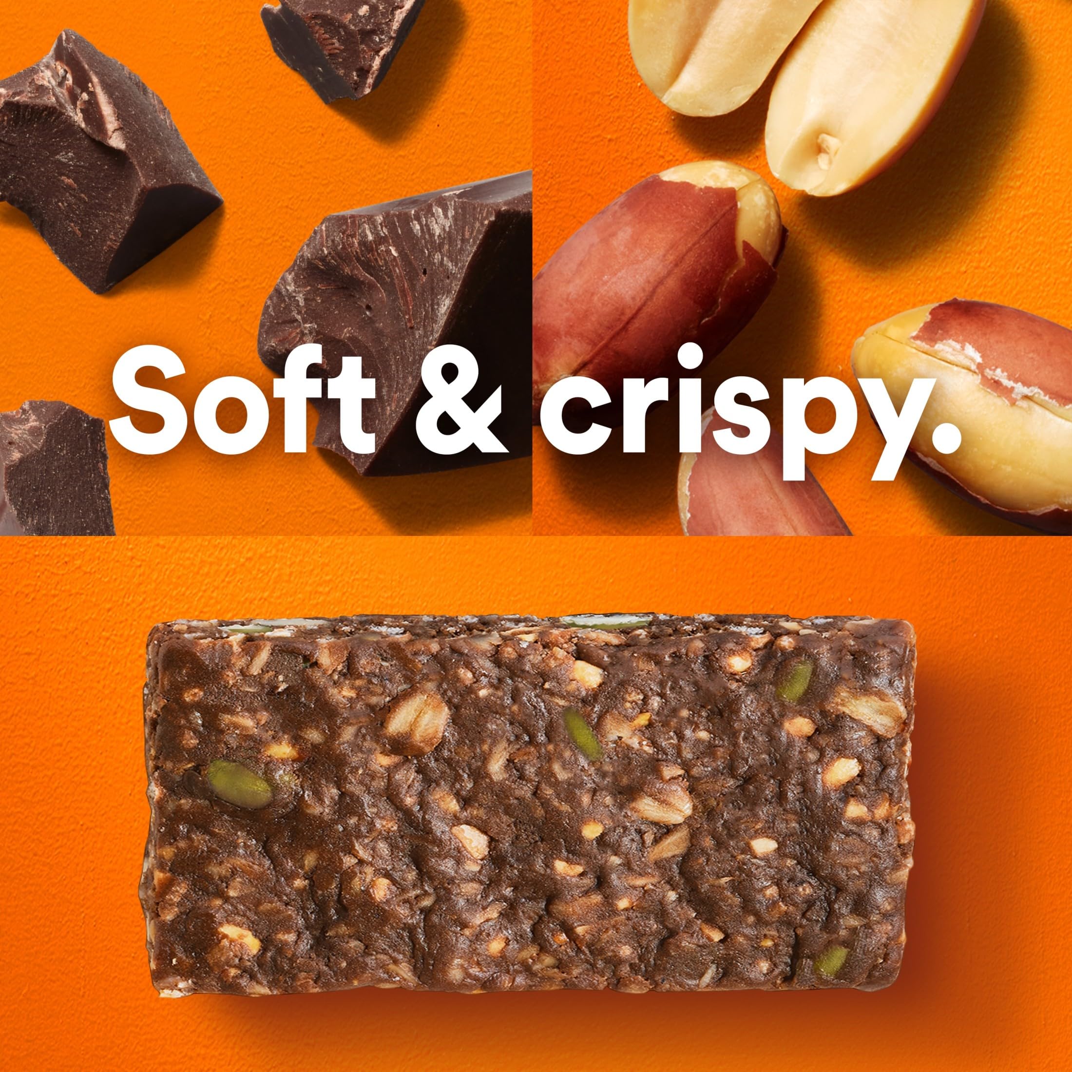 RXBAR ingredientes naturales sobre mesa: avena, anacardos, cacahuetes, miel