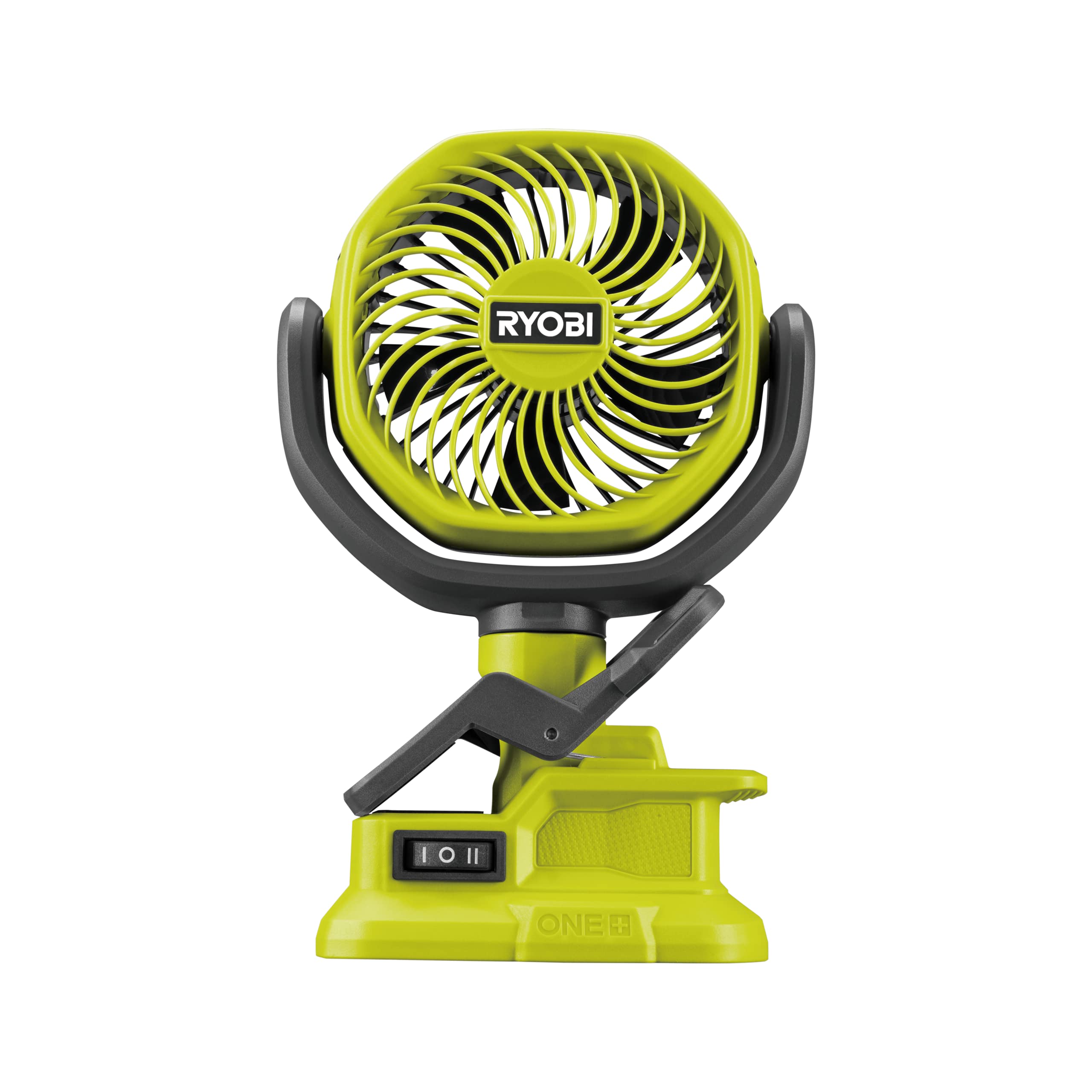 RYOBI ventilador RCF18-0 frontal mostrando diseño y controles, ventaja de portabilidad