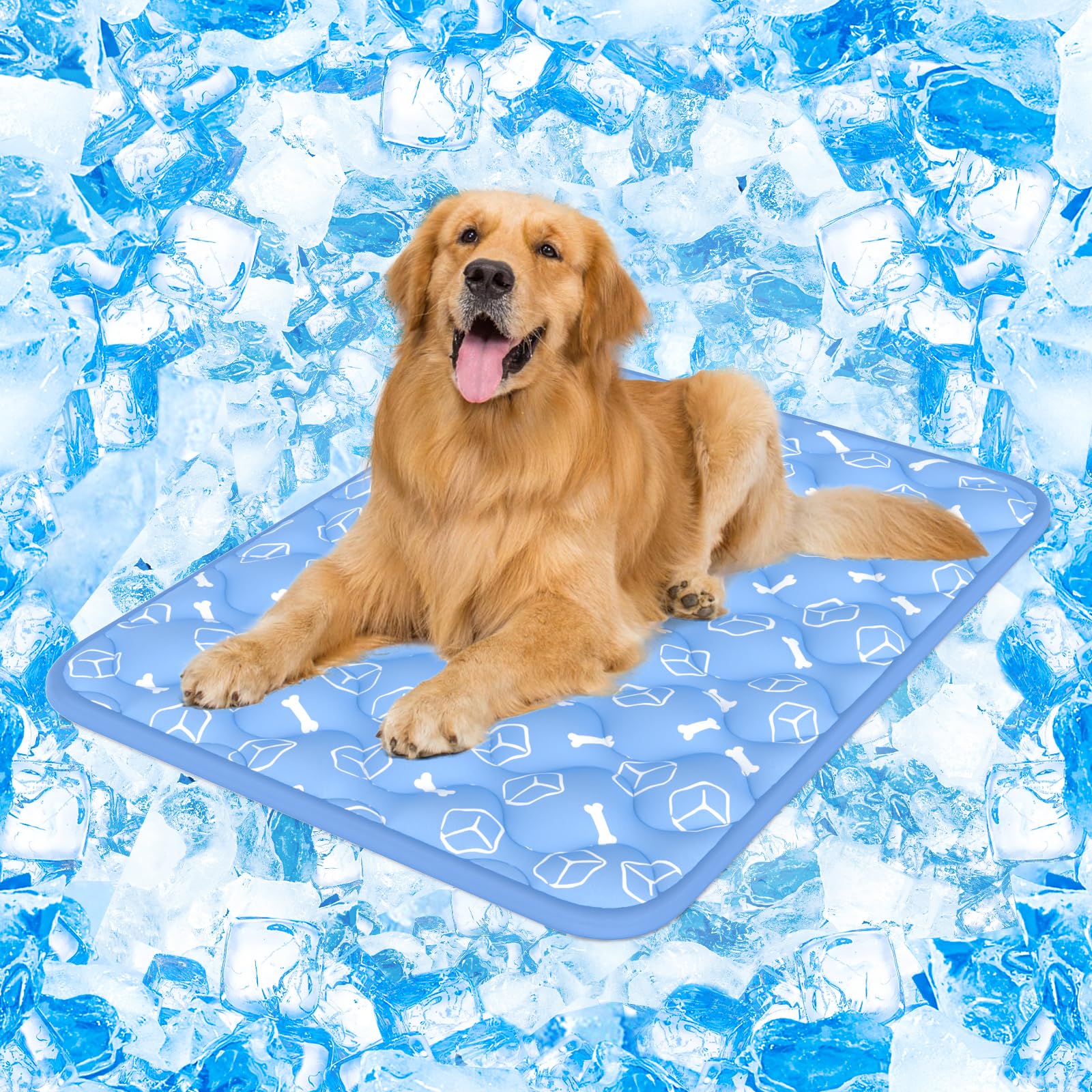 Rywell alfombra frontal Ocean Blue mostrando diseño y tamaño, mantiene fresco al perro