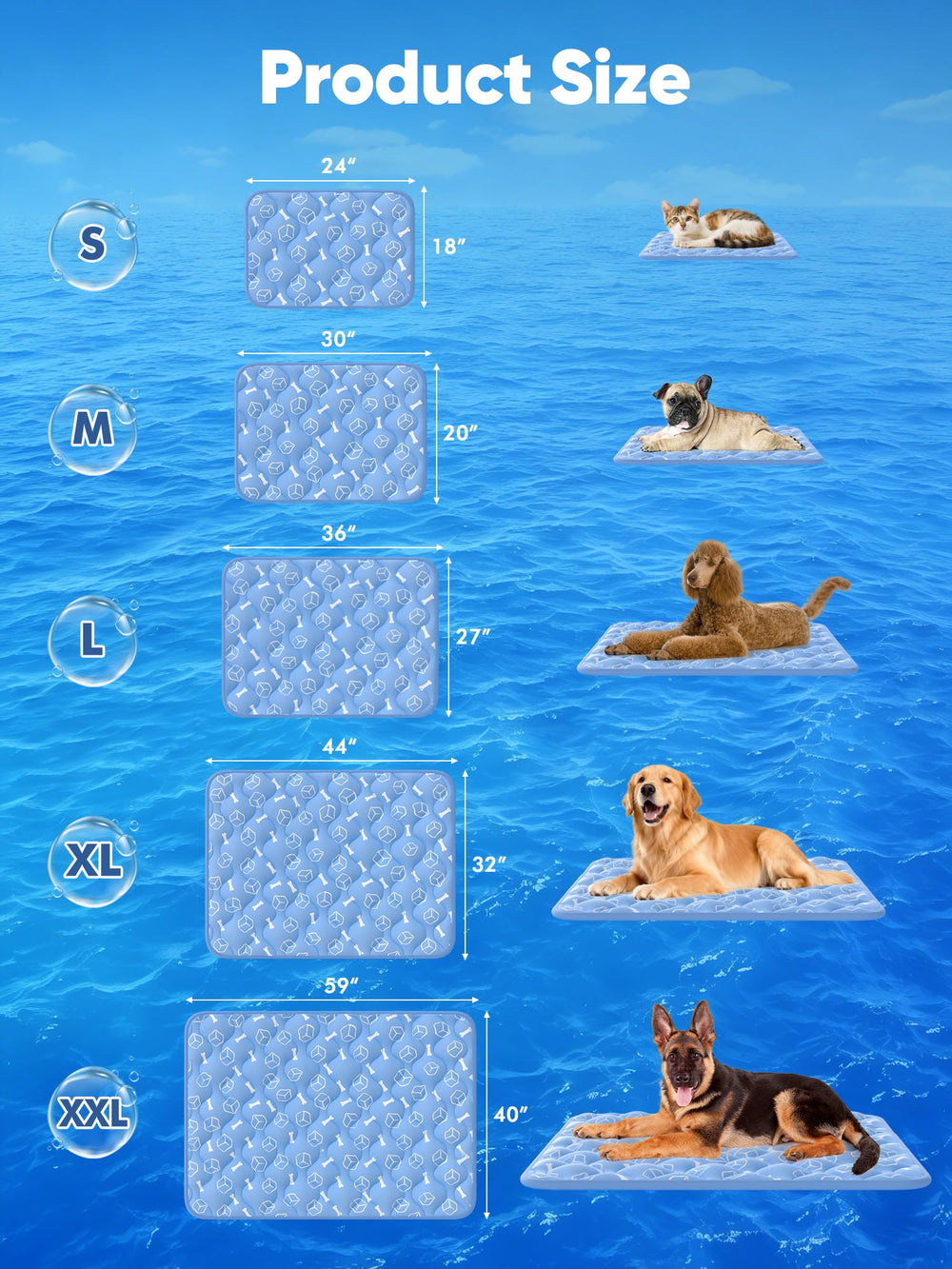 Rywell comparación de tamaño 44x32 junto a perro para mostrar cobertura real