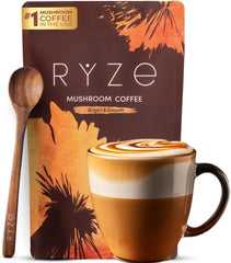 RYZE SUPERFOODS caja frontal con diseño y sello orgánico mostrando la mezcla