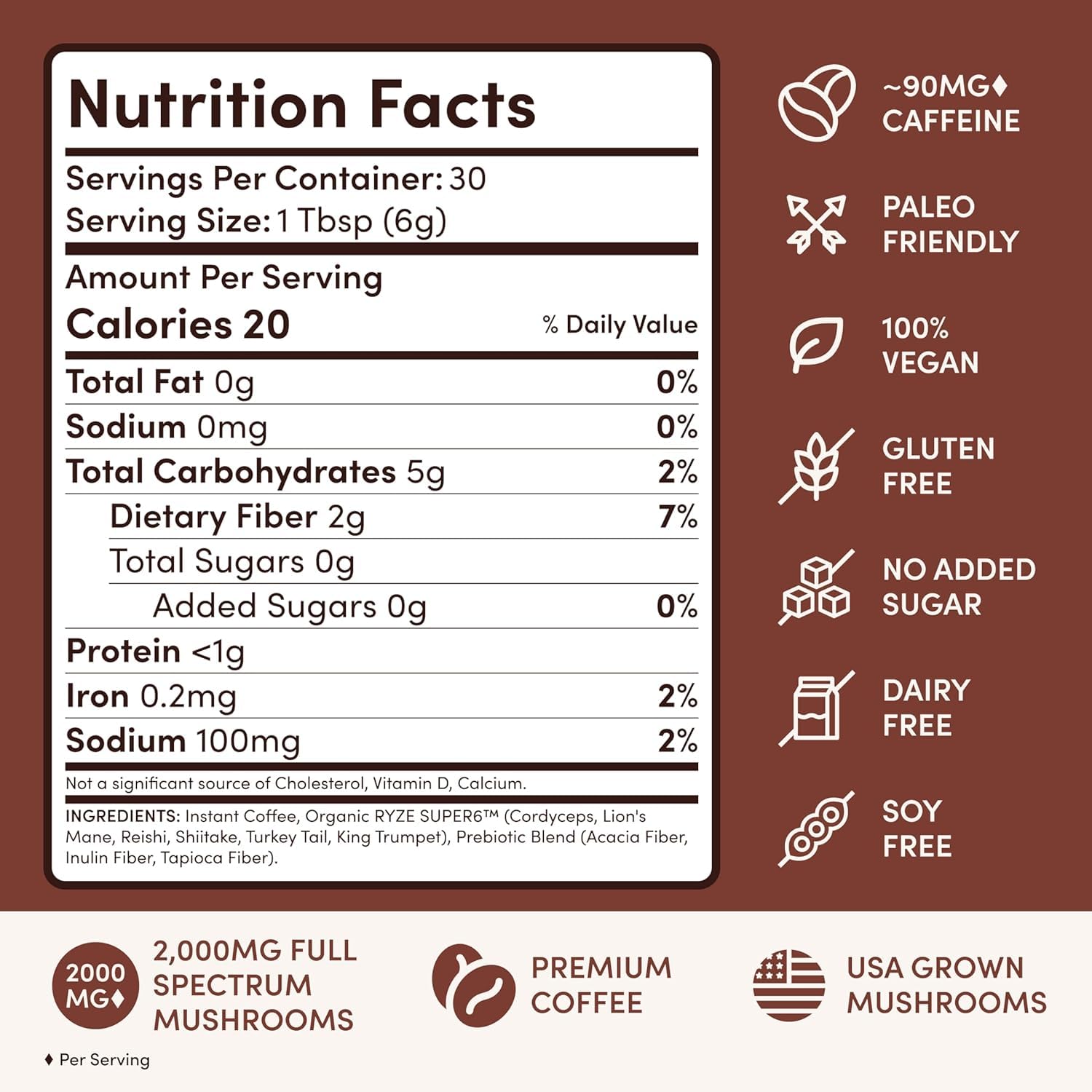 RYZE SUPERFOODS bote al lado de una mano para comparar tamaño y porciones