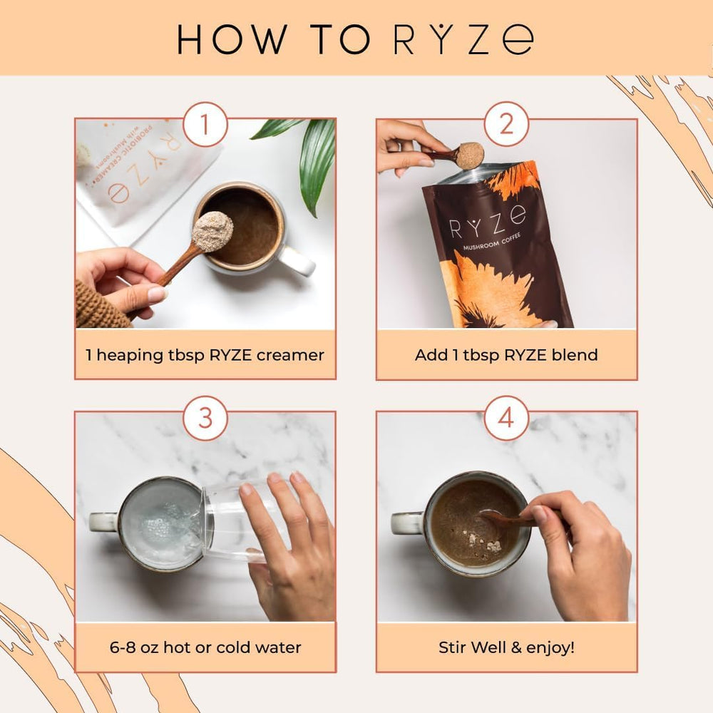 RYZE SUPERFOODS escena de desayuno con el bundle, integración en rutina cotidiana
