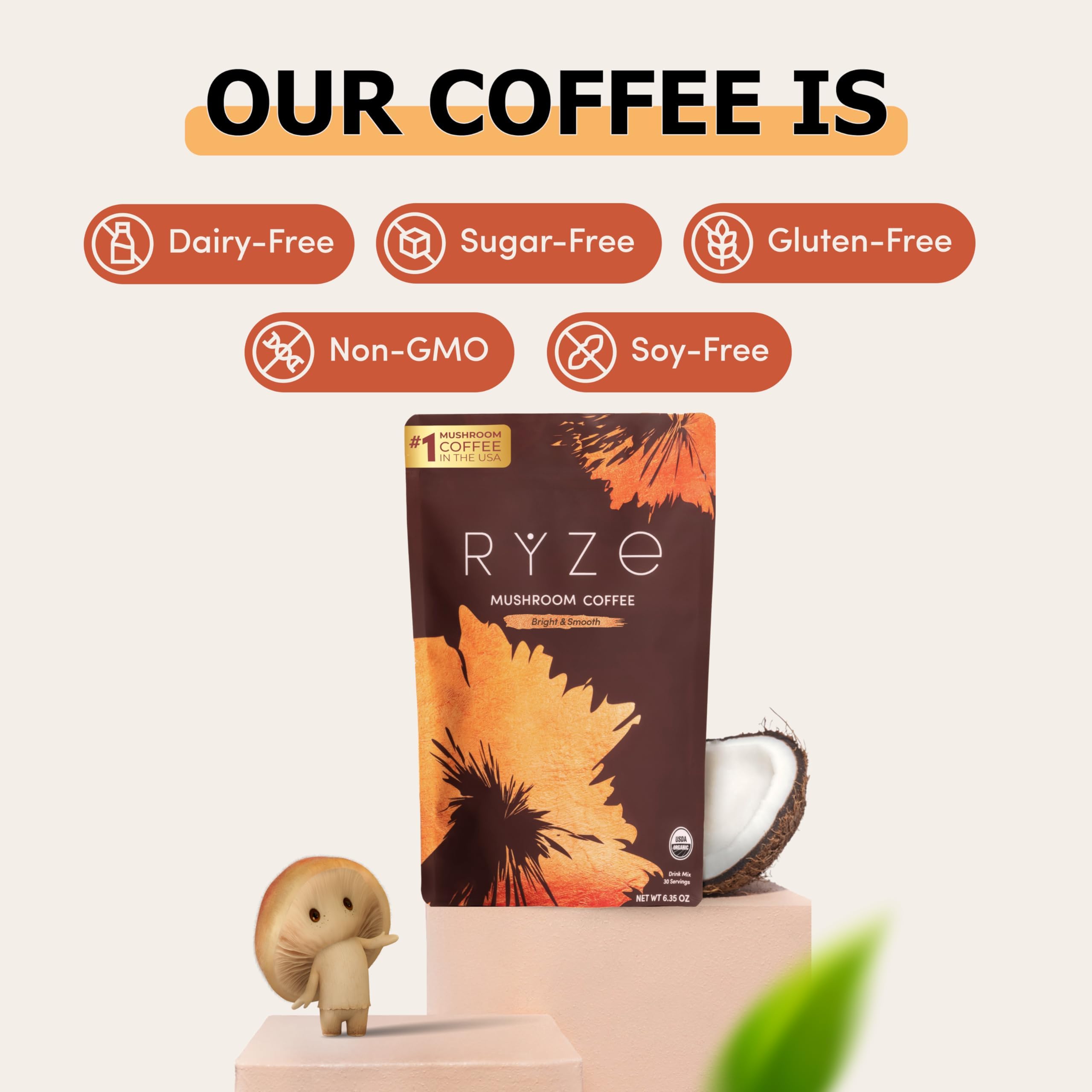 RYZE SUPERFOODS cuchara con polvo listo para mezclar, práctica para consumo diario