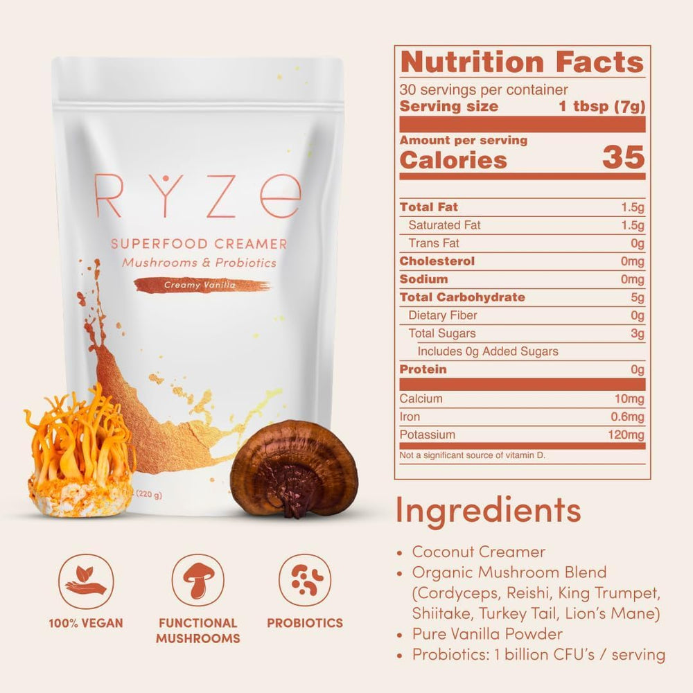 RYZE SUPERFOODS primer plano del aceite MCT en gotas, fuente de energía sostenida