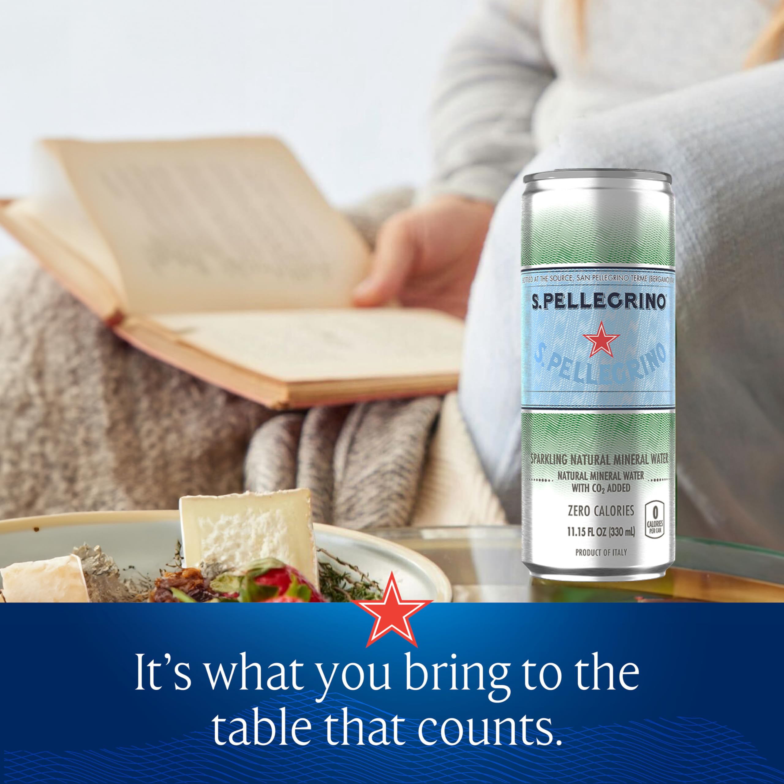 S.Pellegrino lata junto a platos que realza sabores sin interferir