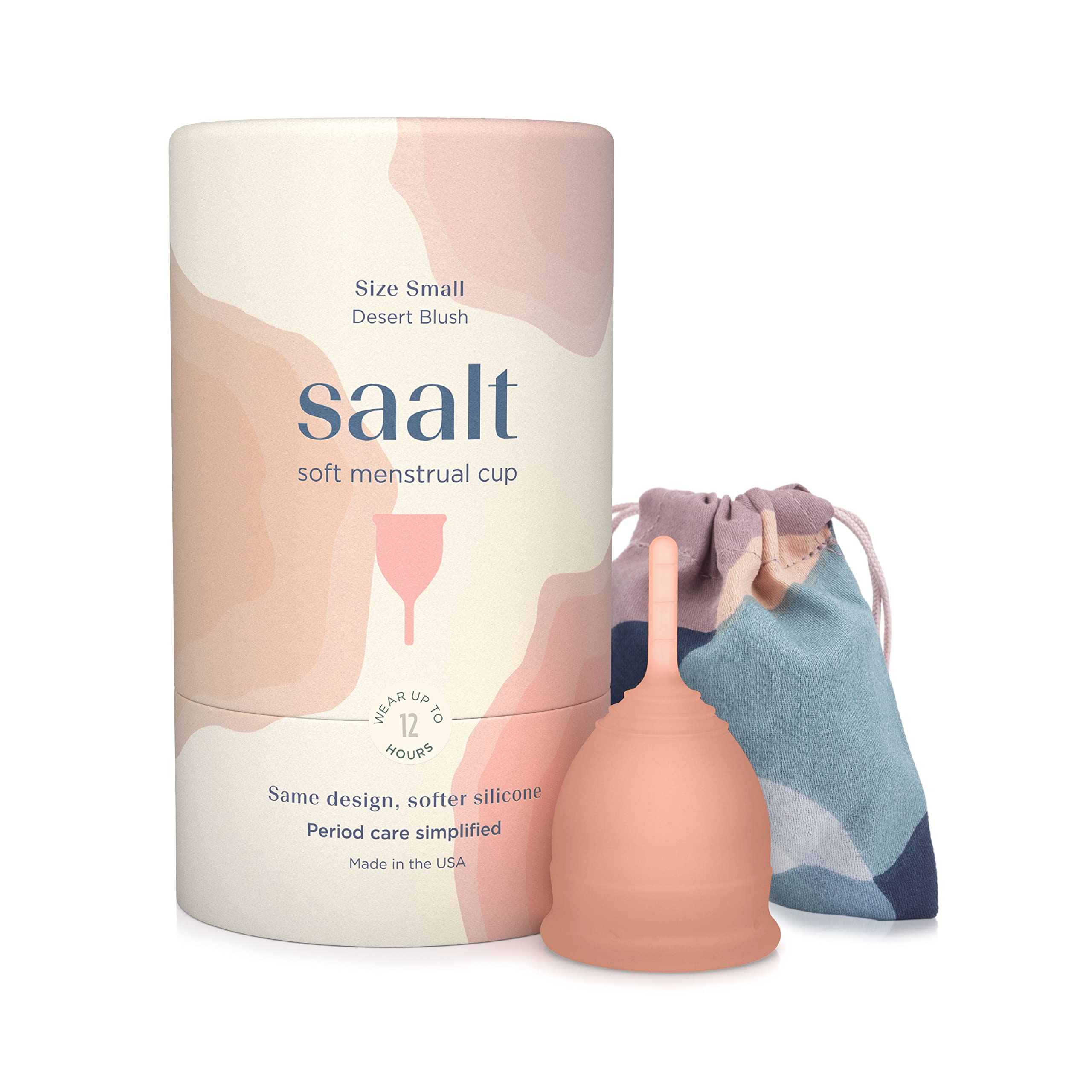 saalt copa anverso con empaque mostrando tamaño y facilidad de transporte
