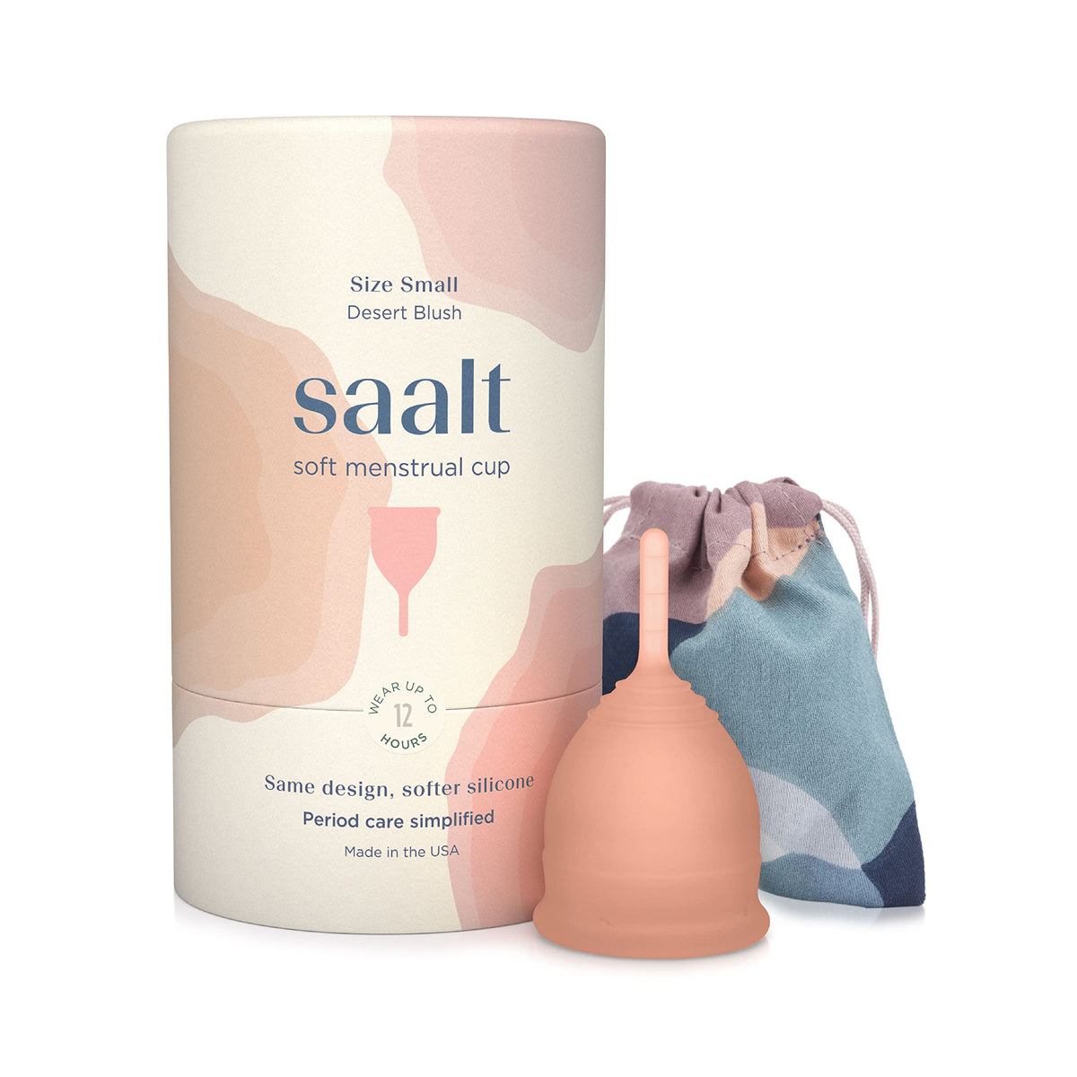 saalt copa anverso con empaque mostrando tamaño y facilidad de transporte