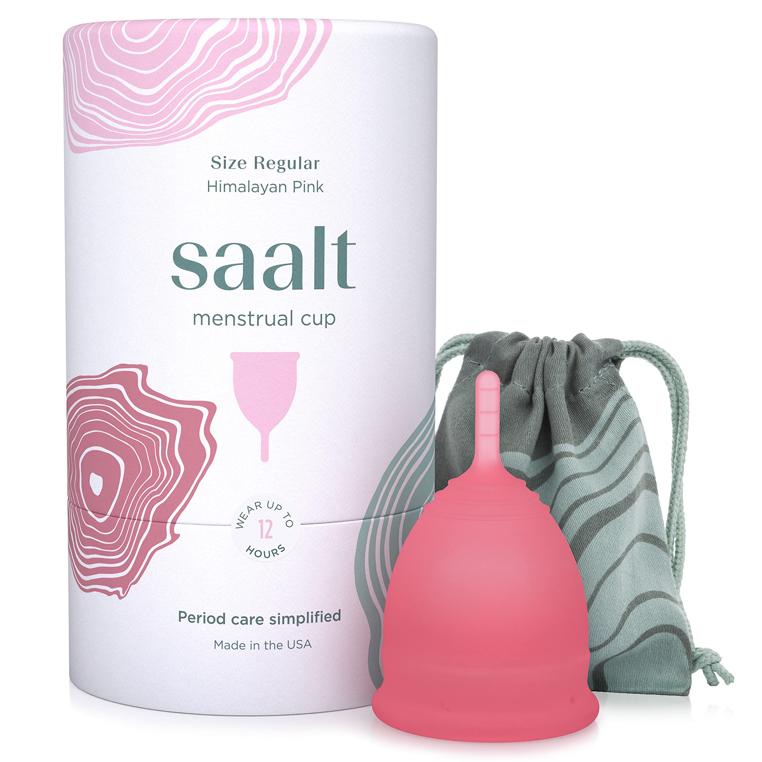 saalt empaque frontal mostrando la copa y la bolsa, marca y conveniencia