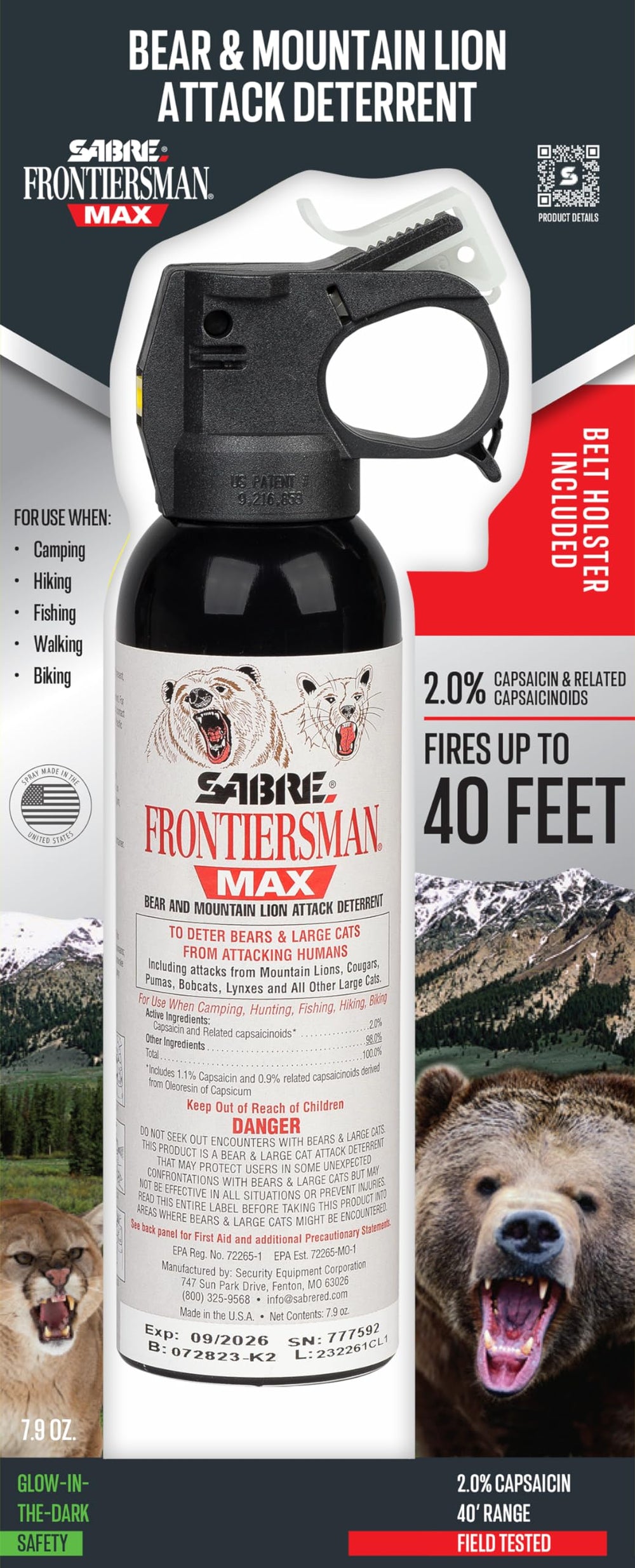 SABRE Frontiersman MAX en uso por un excursionista en sendero montañoso