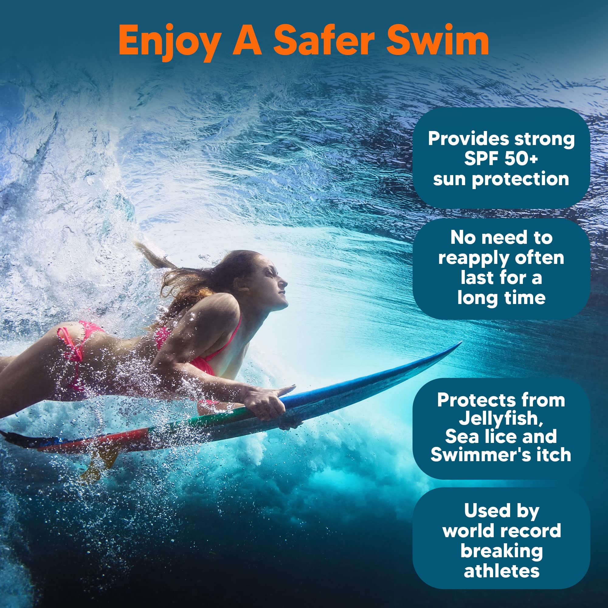 SAFE SEA en uso en la playa con persona disfrutando mar y protección