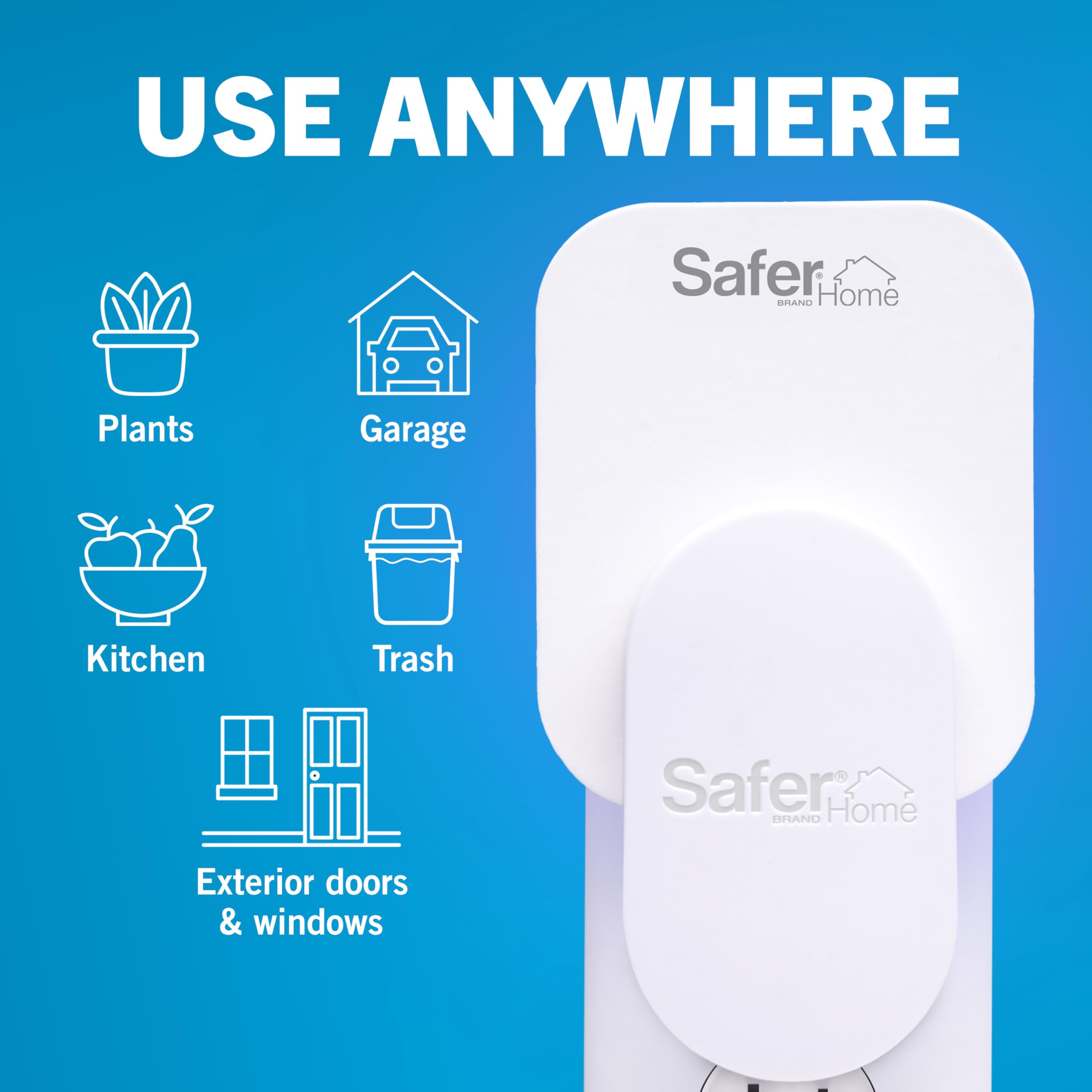 Safer Home comparación de tamaño con manos, muestra portabilidad y ajuste de toma