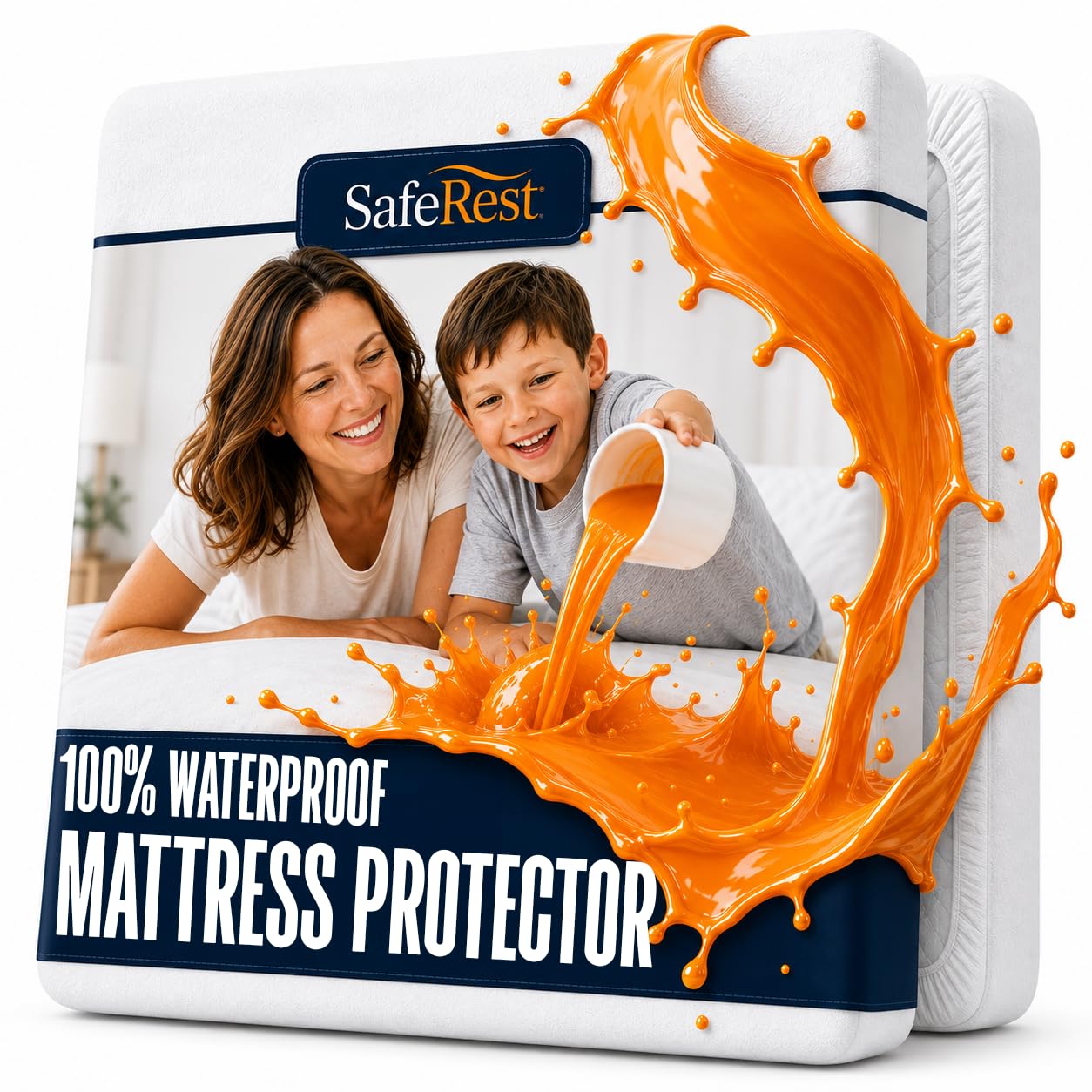 SafeRest protector Twin XL vista frontal, protección impermeable y ajuste seguro
