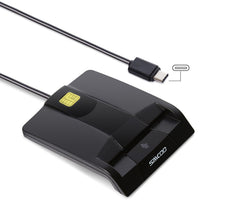 saicoo lector frontal empacado mostrando puerto USB-C y diseño ergonómico para uso seguro
