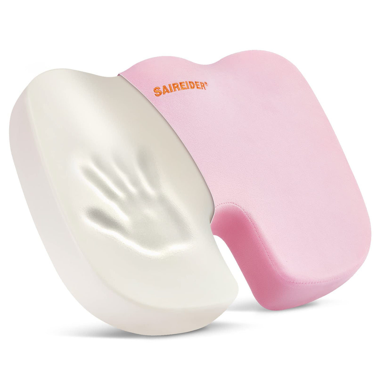 SAIREIDER vista frontal del cojín rosa mostrando forma ergonómica y apoyo