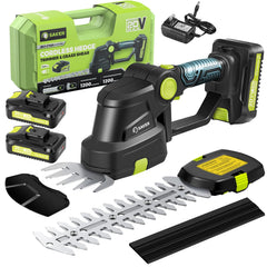 Saker hedge trimmer front view showing controls and ergonomic grip for comfortable trimming