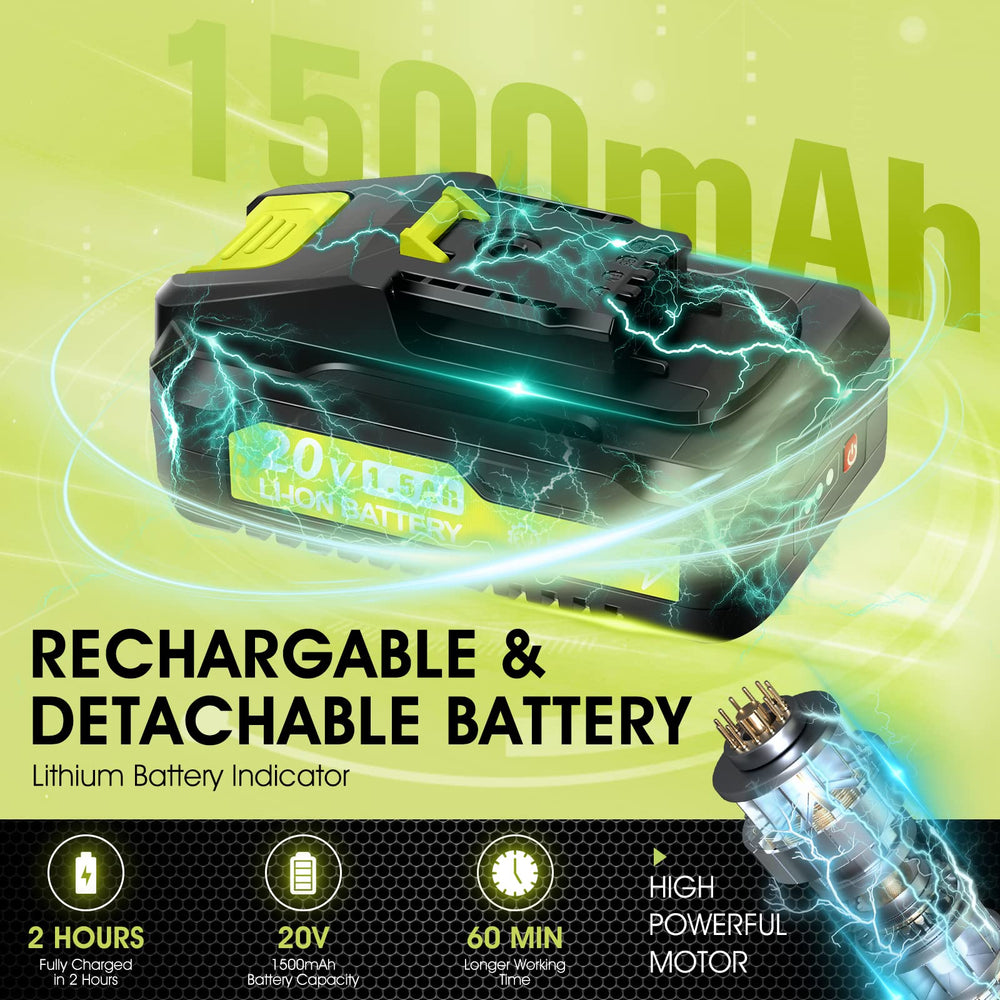 Saker two 20V batteries and charger display for extended runtime and quick recharge