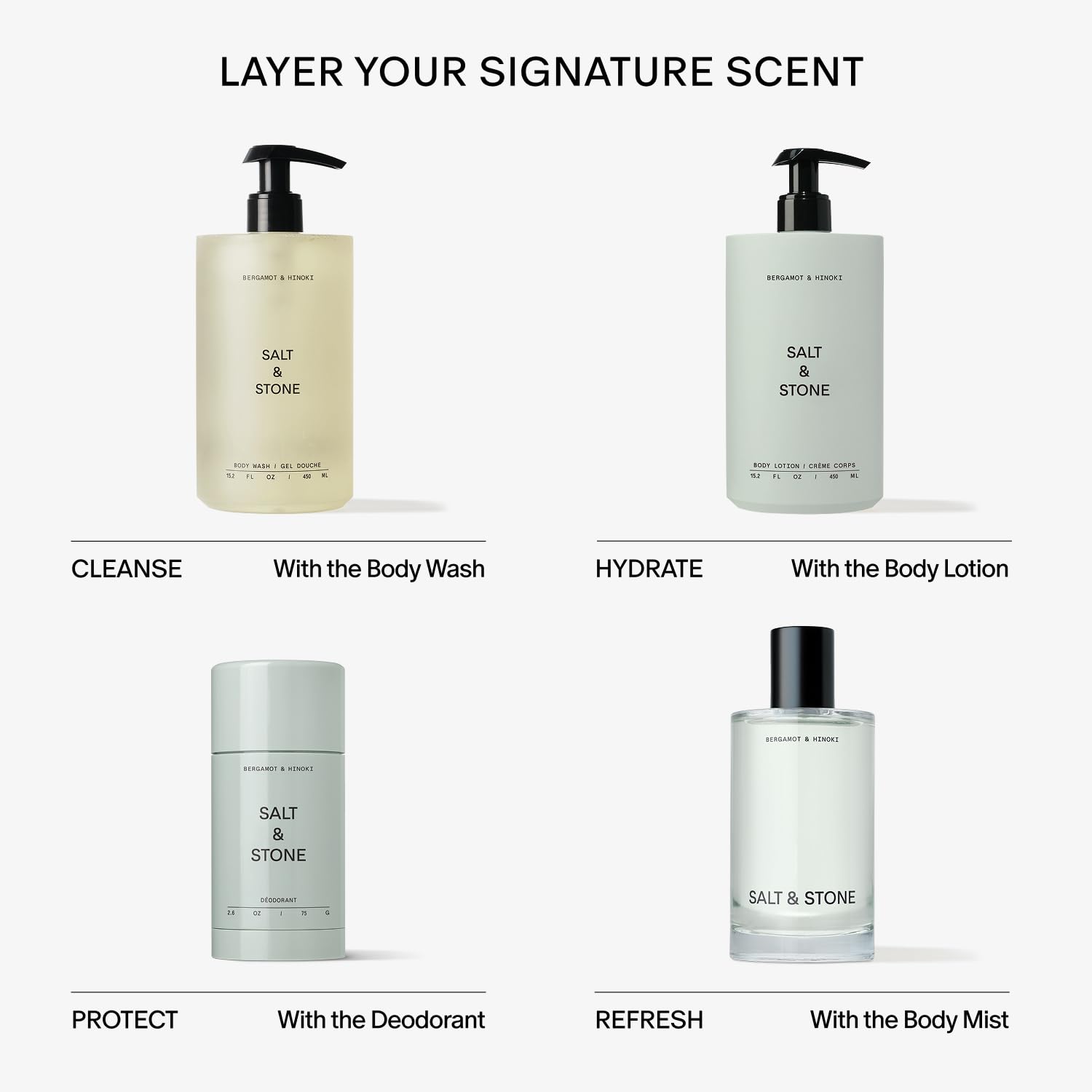 Salt & Stone producto sobre repisa de baño, aroma fresco y bienestar
