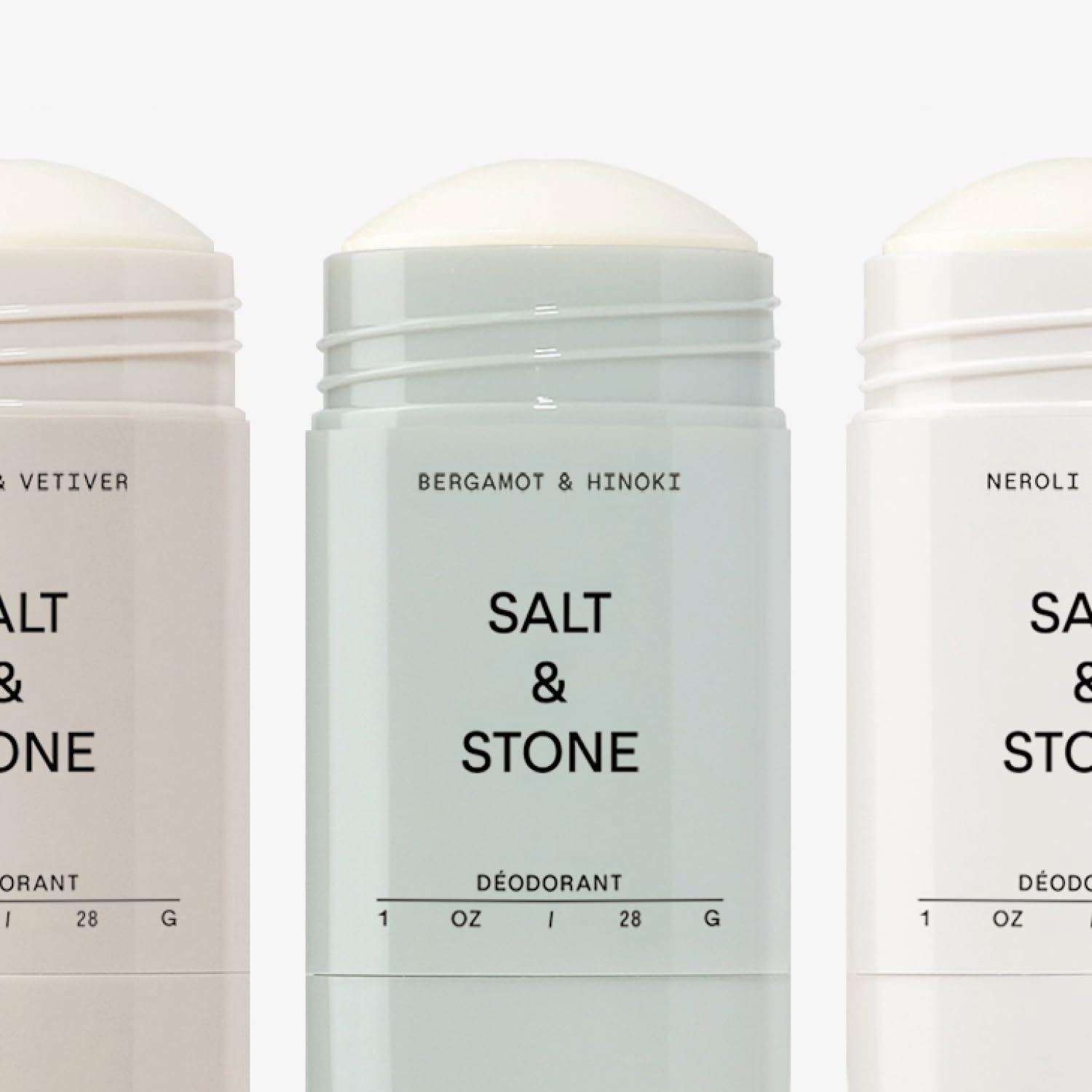 Salt & Stone caja abierta con las cuatro fragancias, beneficio de variedad para rotar