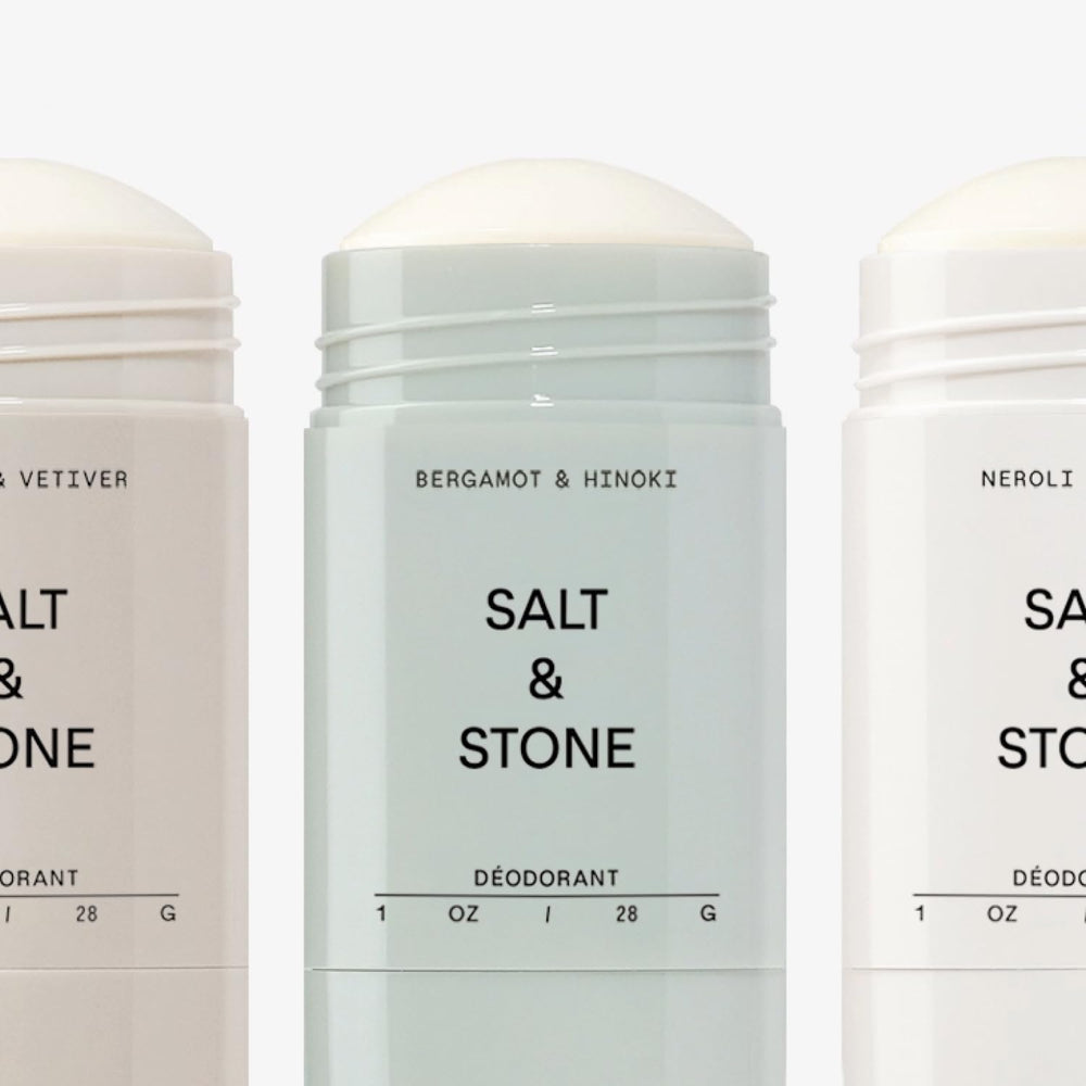 Salt & Stone caja abierta con las cuatro fragancias, beneficio de variedad para rotar