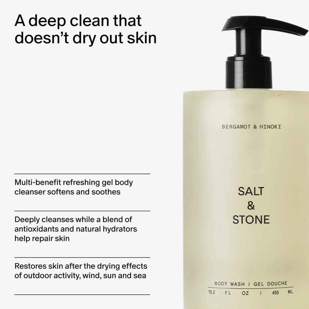 Salt & Stone detalle de la etiqueta e ingredientes, beneficio transparencia y limpieza